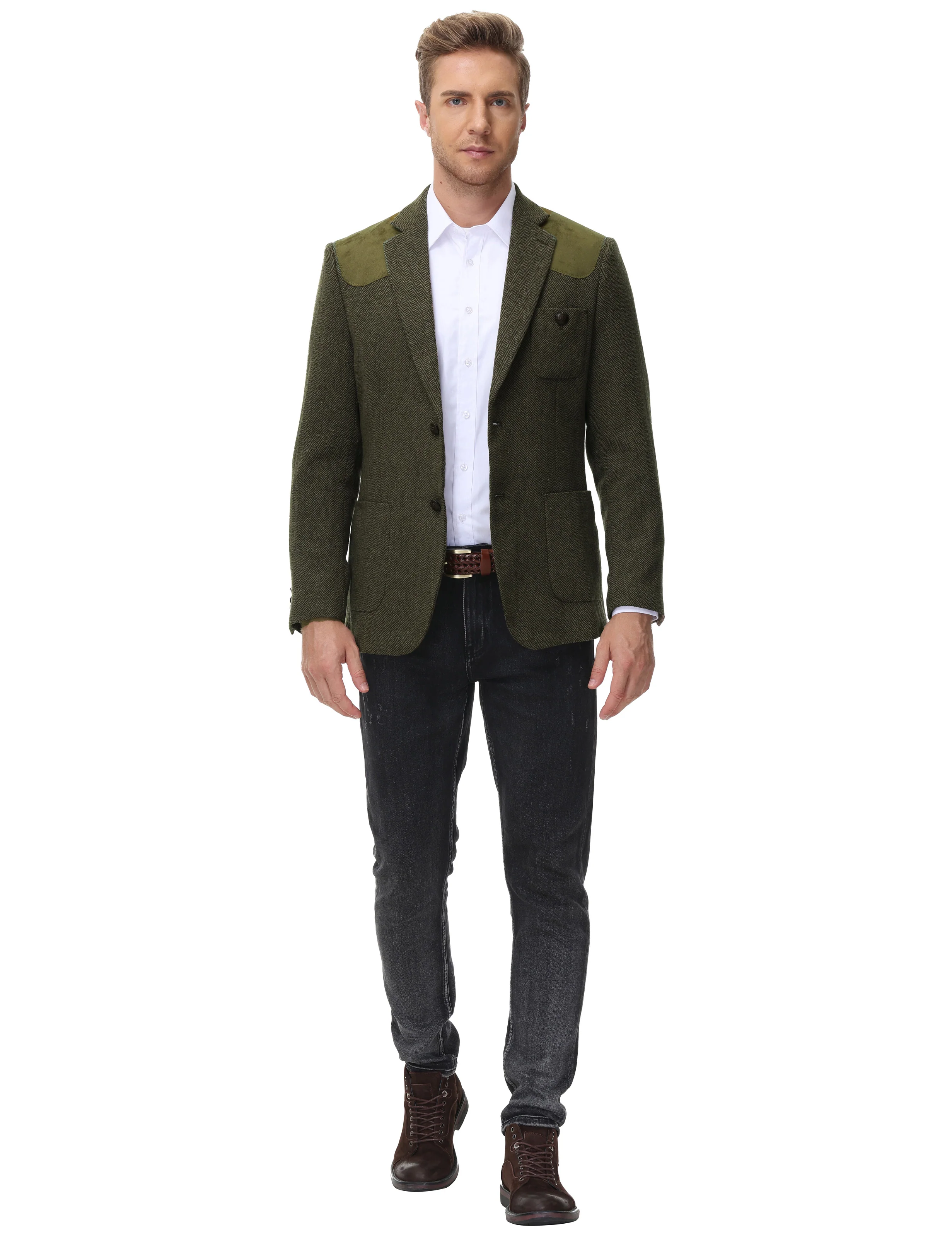 Mens British Wool Blend Suit Two Button Blazer Patchwork Tweed Sport Coats - Image 18