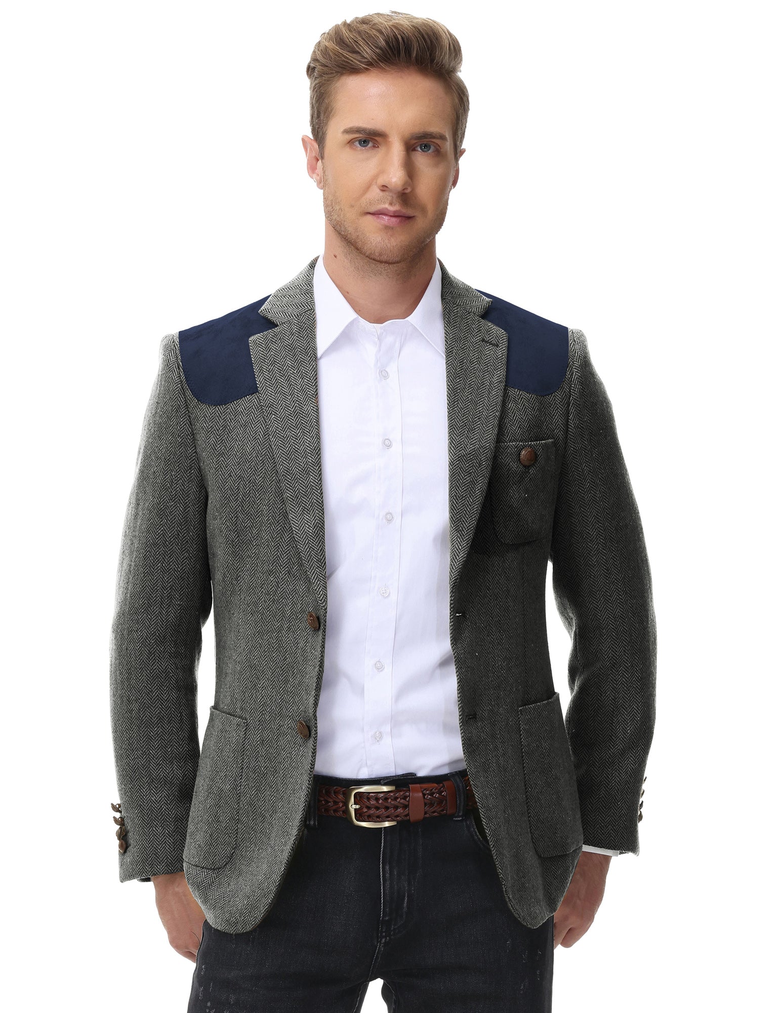 Mens British Wool Blend Suit Two Button Blazer Patchwork Tweed Sport Coats - Image 21