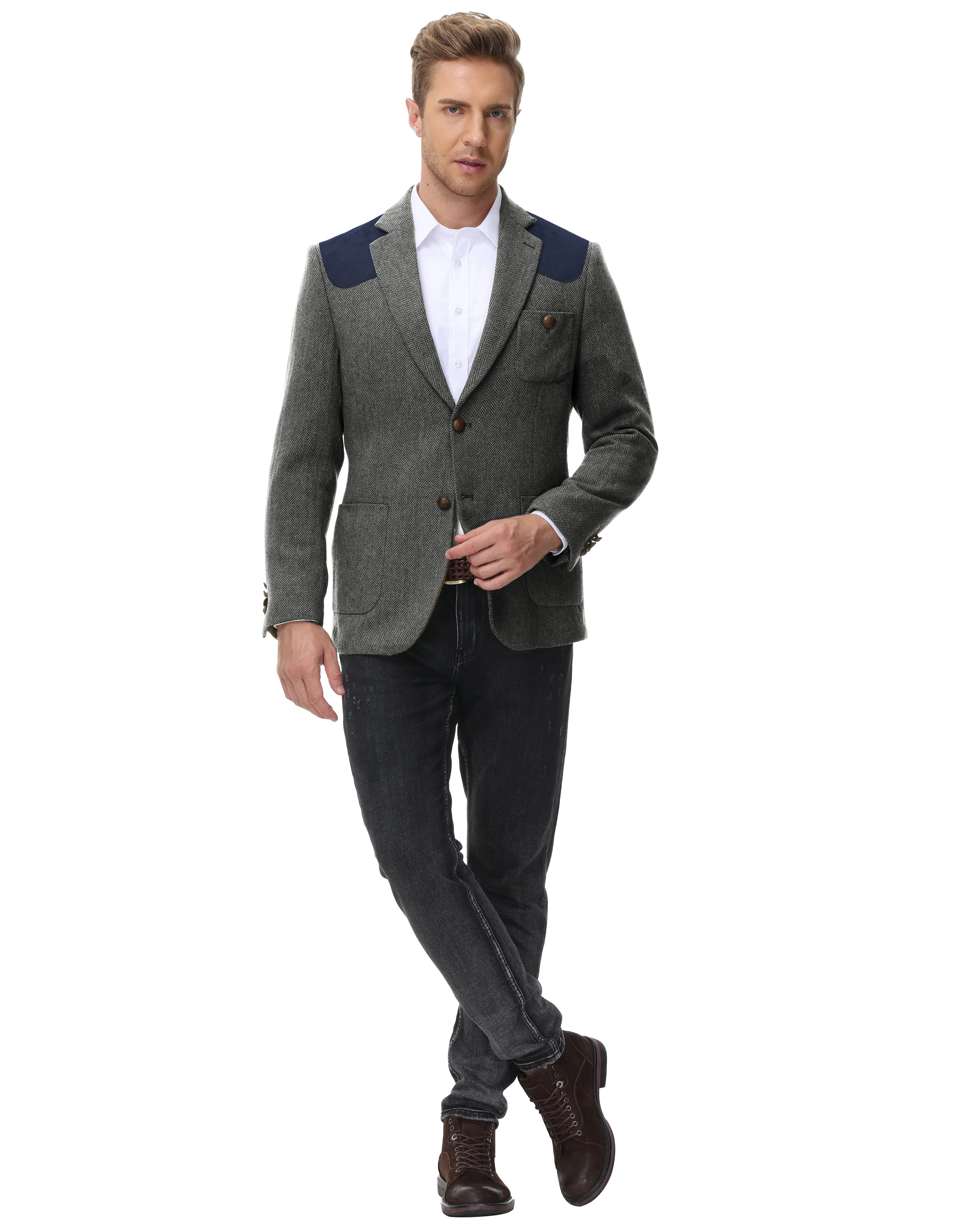 Mens British Wool Blend Suit Two Button Blazer Patchwork Tweed Sport Coats - Image 22