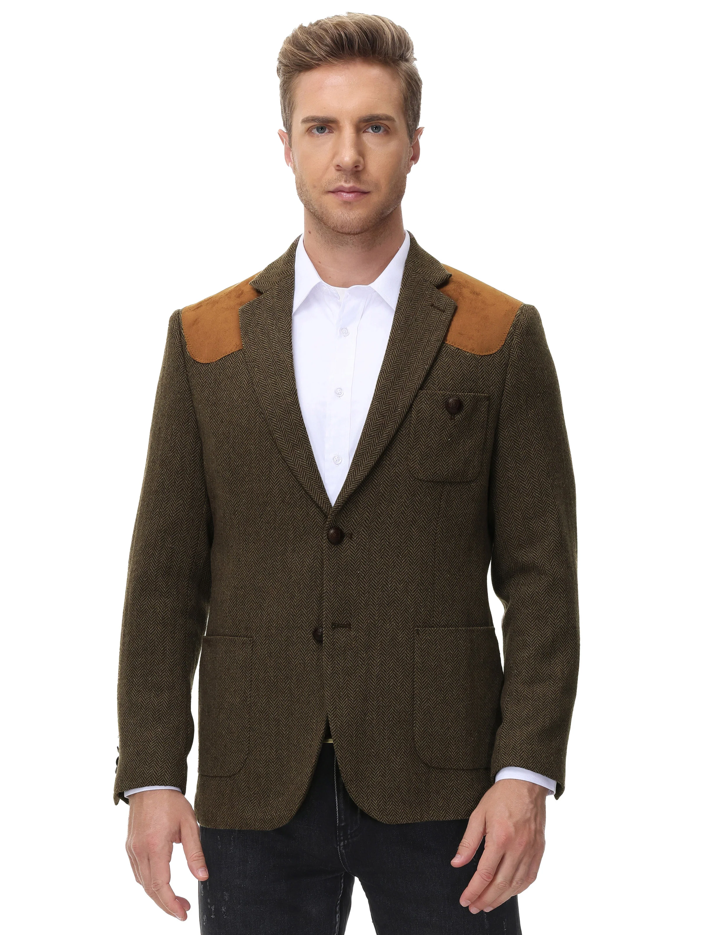 Mens British Wool Blend Suit Two Button Blazer Patchwork Tweed Sport Coats - Image 9