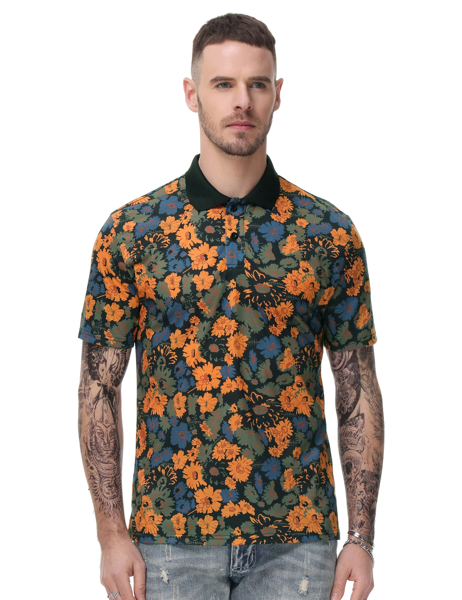 Mens Flower Polo Shirts Vintage Print Casual Tee Pullover Shirts for Summer - Image 10