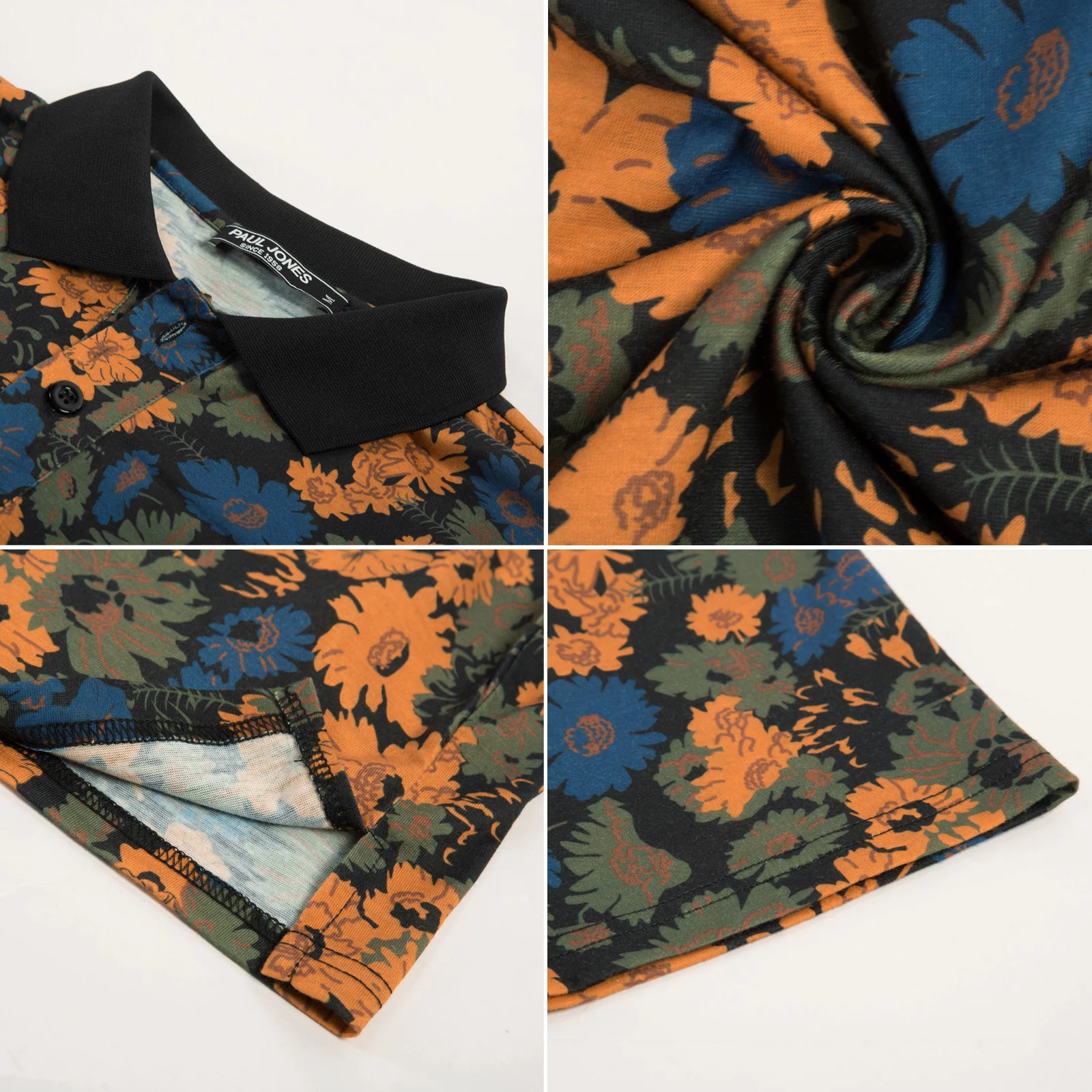Mens Flower Polo Shirts Vintage Print Casual Tee Pullover Shirts for Summer - Image 12