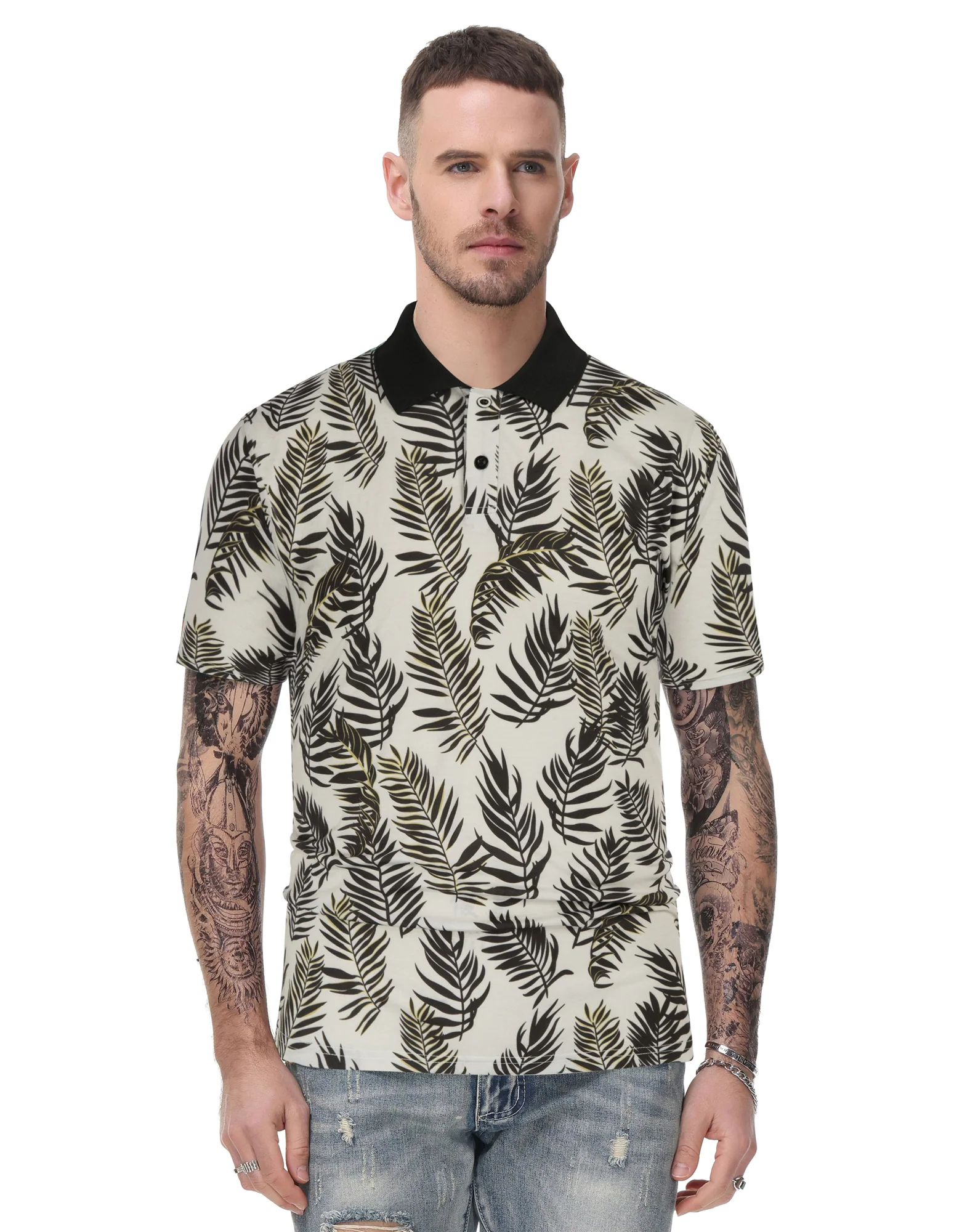 Mens Flower Polo Shirts Vintage Print Casual Tee Pullover Shirts for Summer - Image 15
