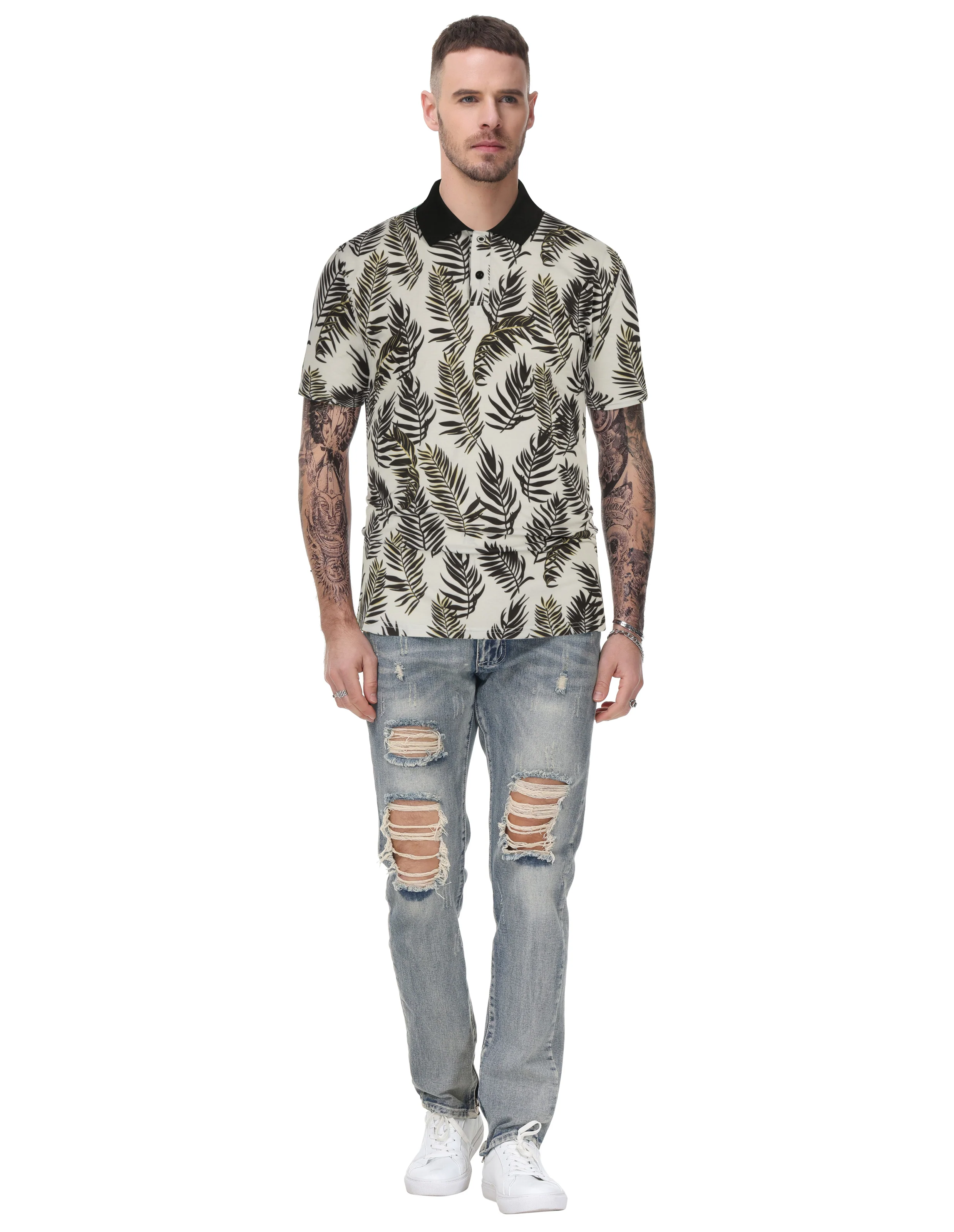 Mens Flower Polo Shirts Vintage Print Casual Tee Pullover Shirts for Summer - Image 16