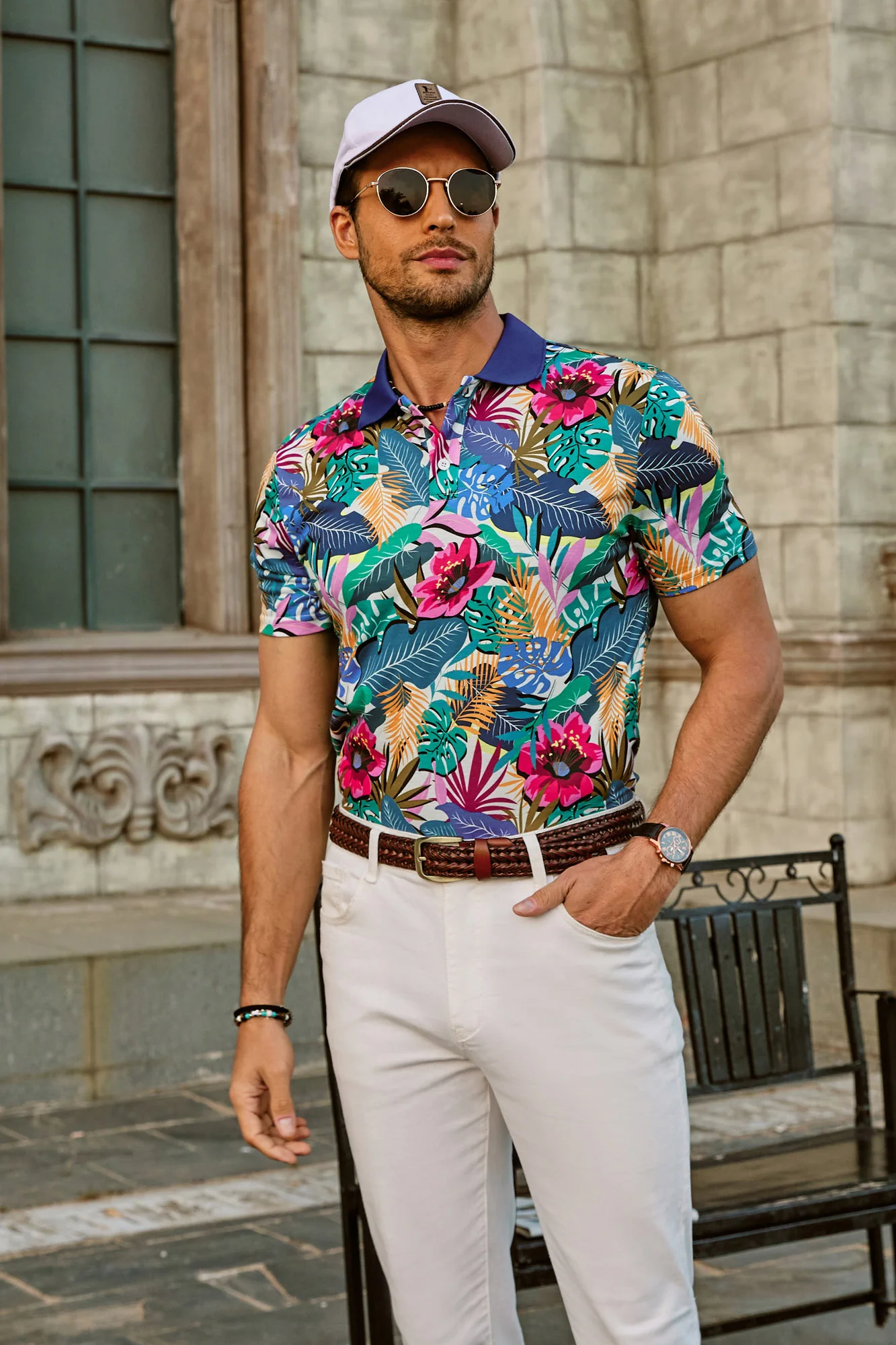 Mens Flower Polo Shirts Vintage Print Casual Tee Pullover Shirts for Summer - Image 19