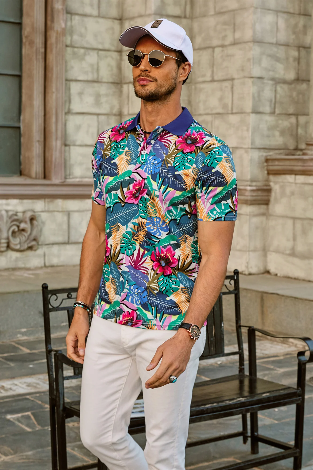 Mens Flower Polo Shirts Vintage Print Casual Tee Pullover Shirts for Summer - Image 21