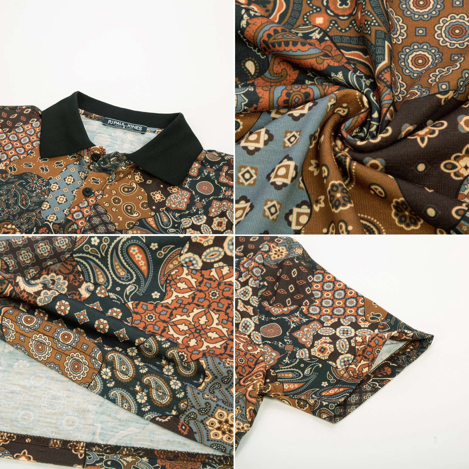 Mens Flower Polo Shirts Vintage Print Casual Tee Pullover Shirts for Summer - Image 36