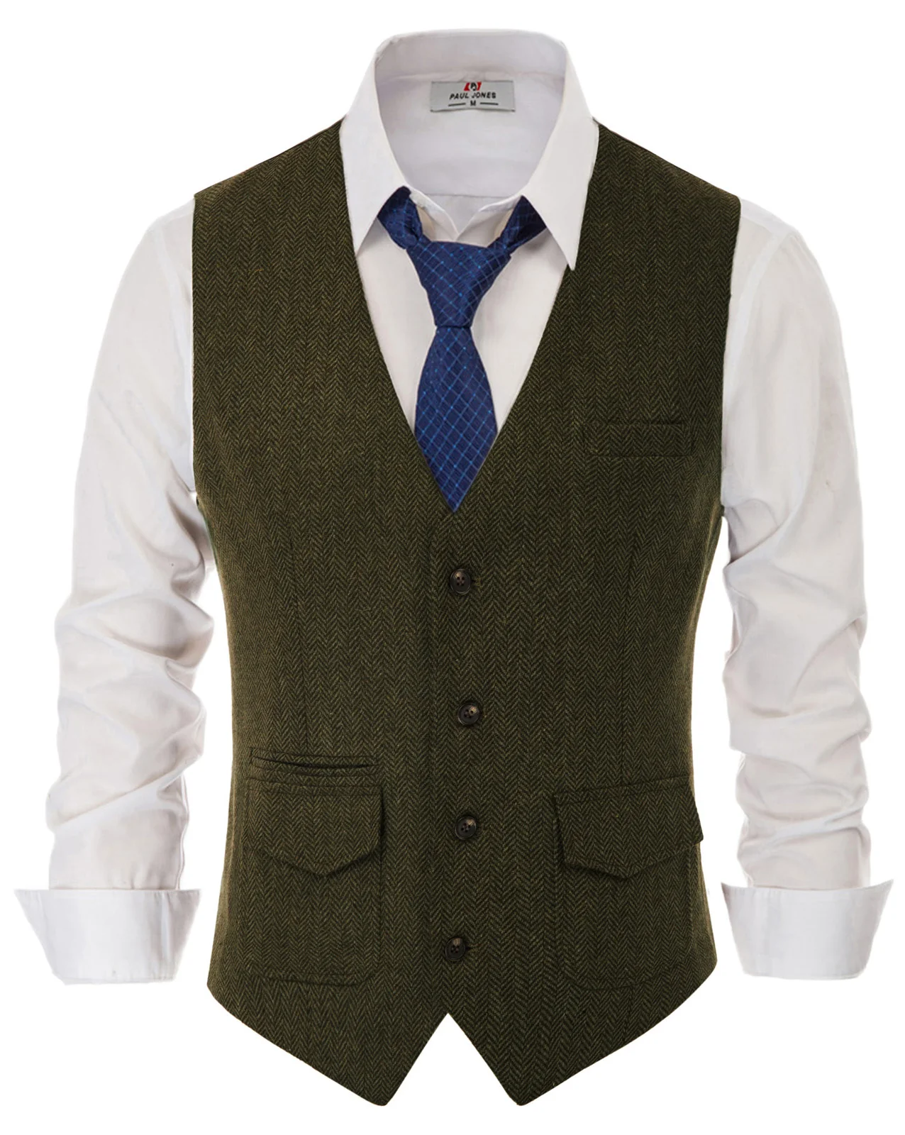 Men's British Herringbone Tweed Vest Casual Wool Blend Waistcoat with Pockets - Image 10