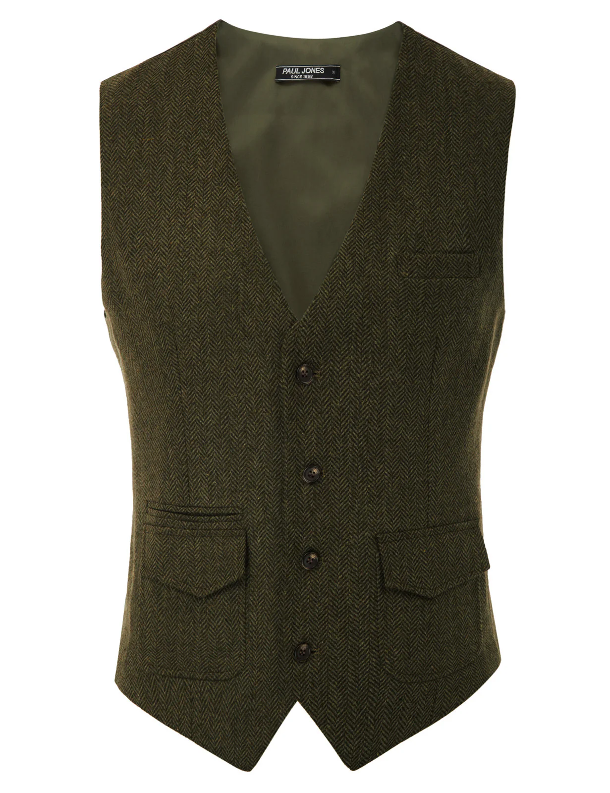 Men's British Herringbone Tweed Vest Casual Wool Blend Waistcoat with Pockets - Image 11