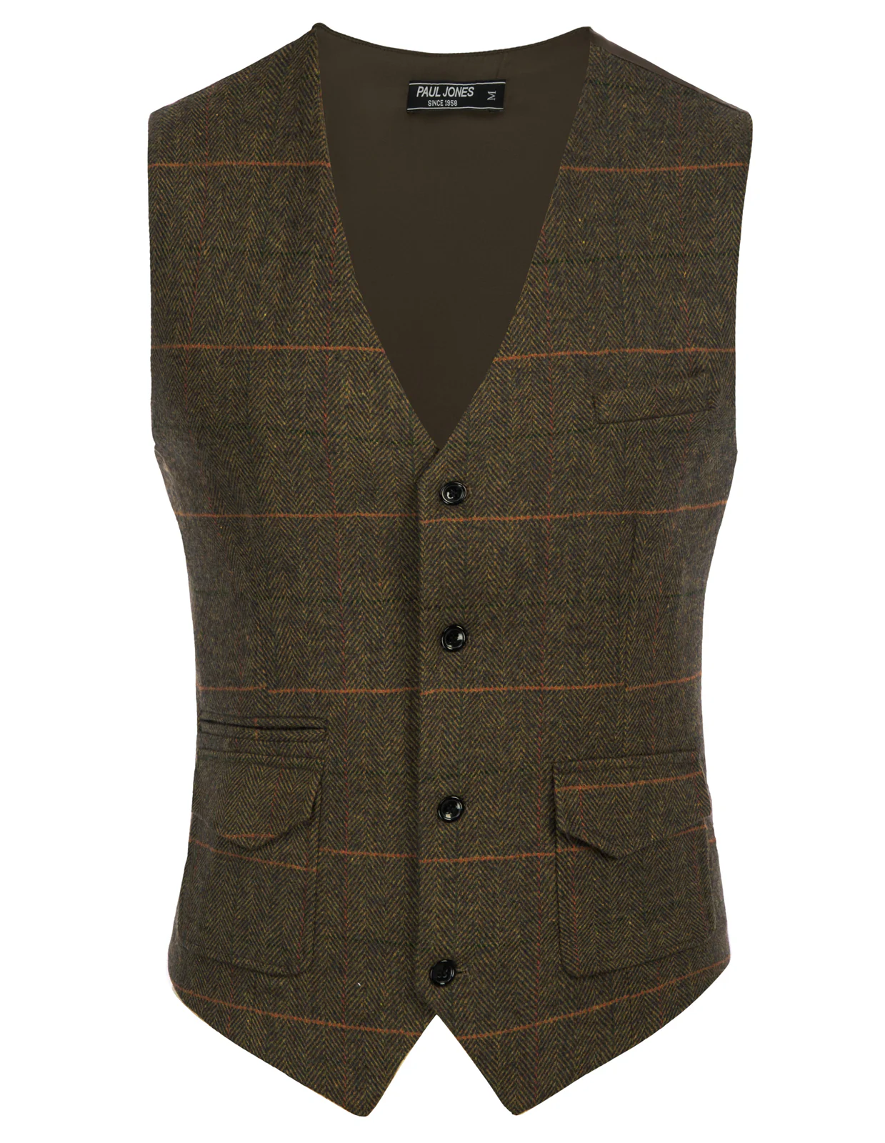 Men's British Herringbone Tweed Vest Casual Wool Blend Waistcoat with Pockets - Image 17