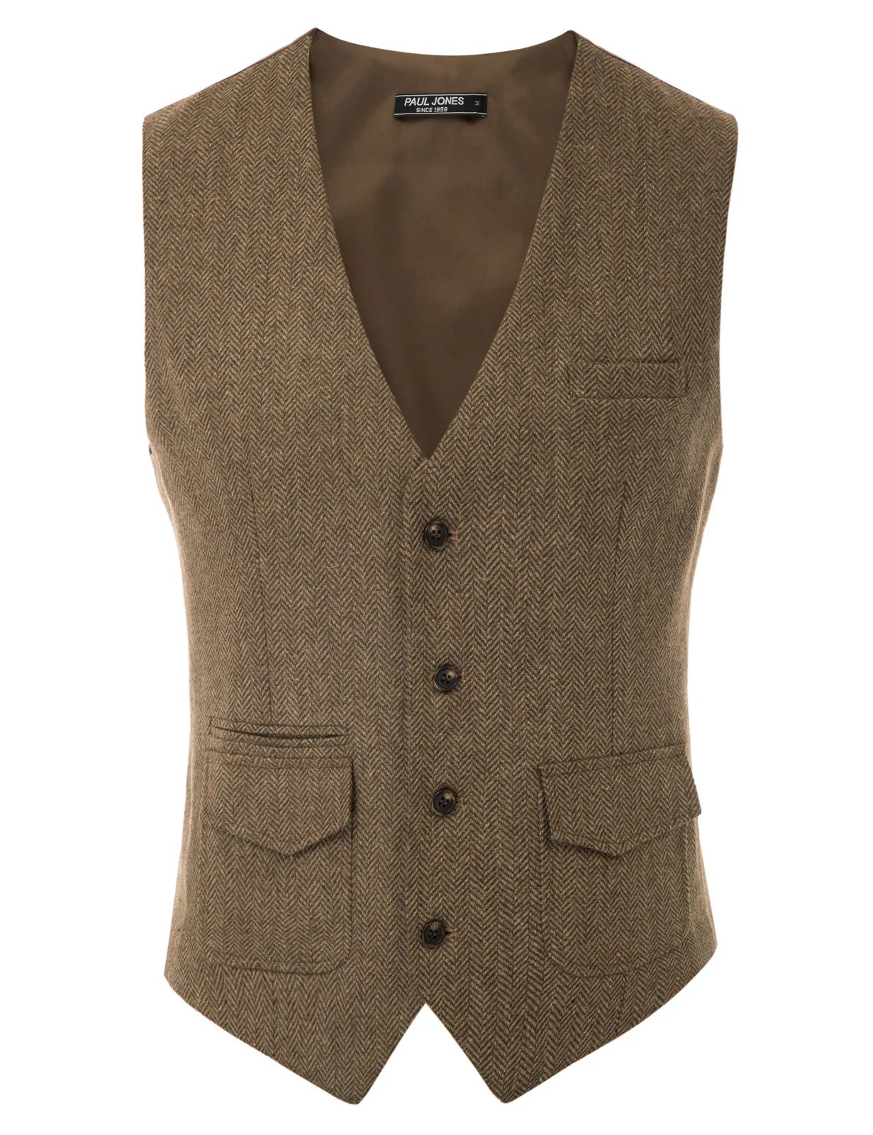 Men's British Herringbone Tweed Vest Casual Wool Blend Waistcoat with Pockets - Image 4