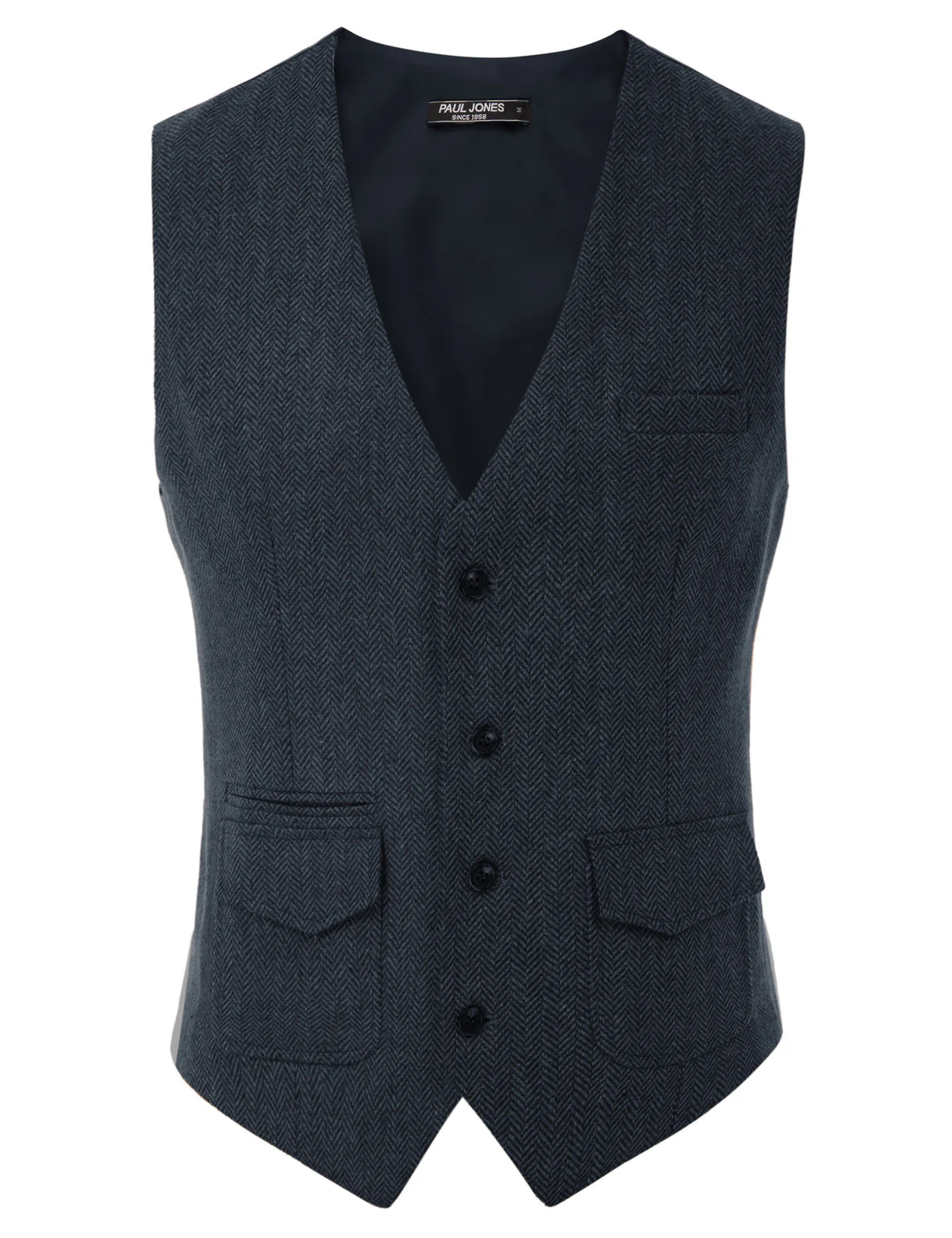 Men's British Herringbone Tweed Vest Casual Wool Blend Waistcoat with Pockets - Image 8