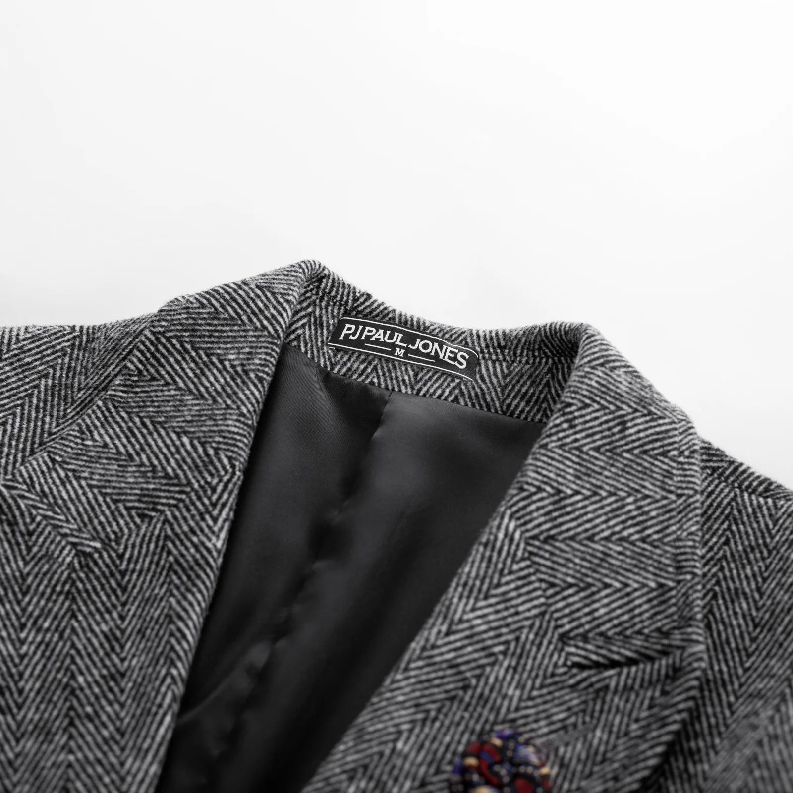 Men Herring Bone Pattern Overcoat Peak Lapel Back Slit Knee Length Coat - Image 10
