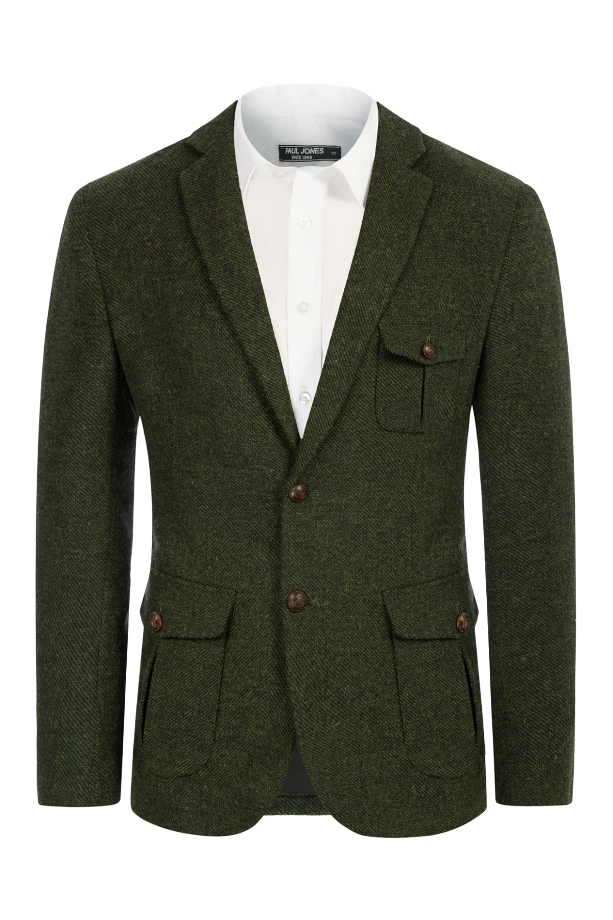 Men Herring Bone Textured Blazer Coat Notch Lapel Two Buttons Coat - Image 13