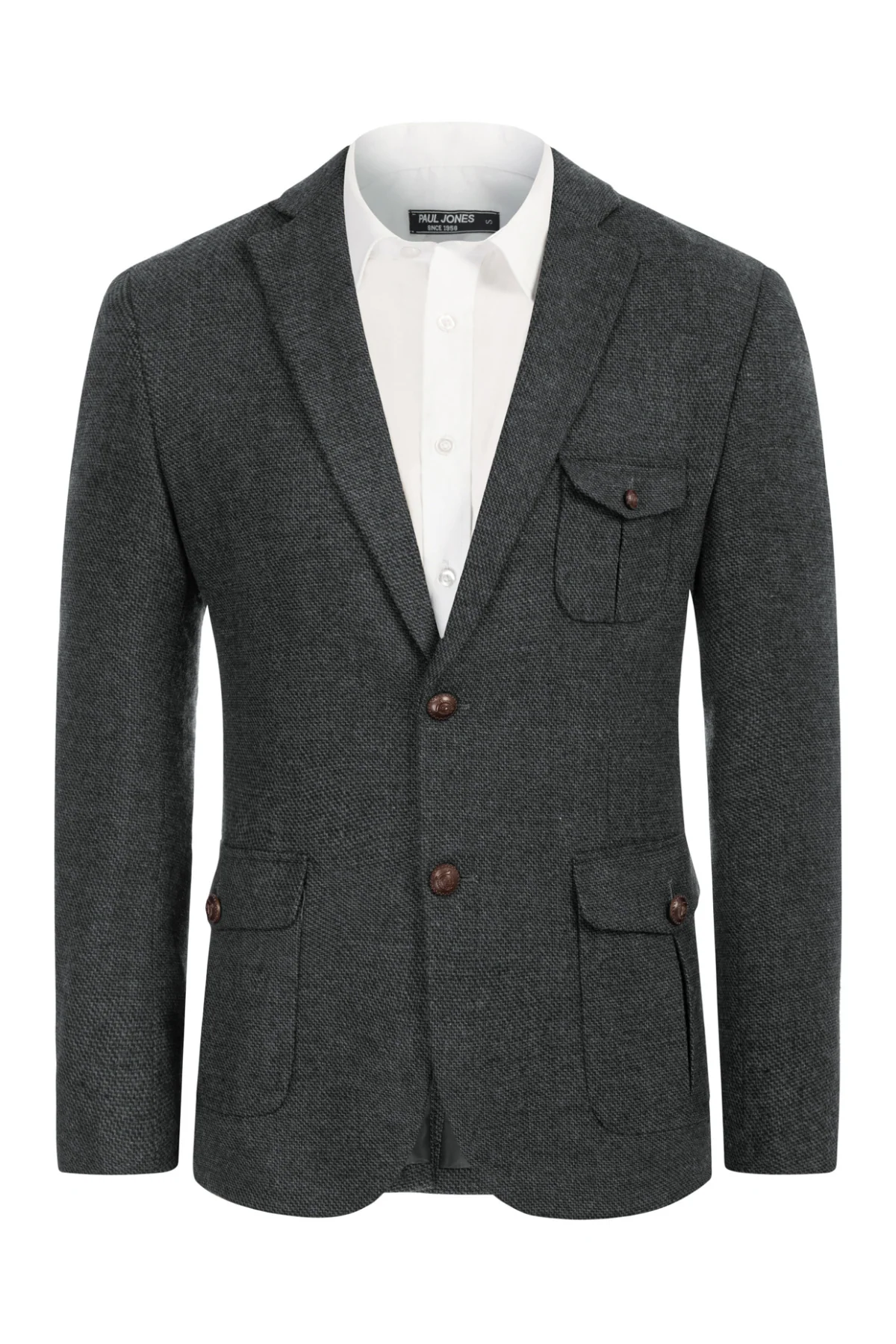 Men Herring Bone Textured Blazer Coat Notch Lapel Two Buttons Coat - Image 18