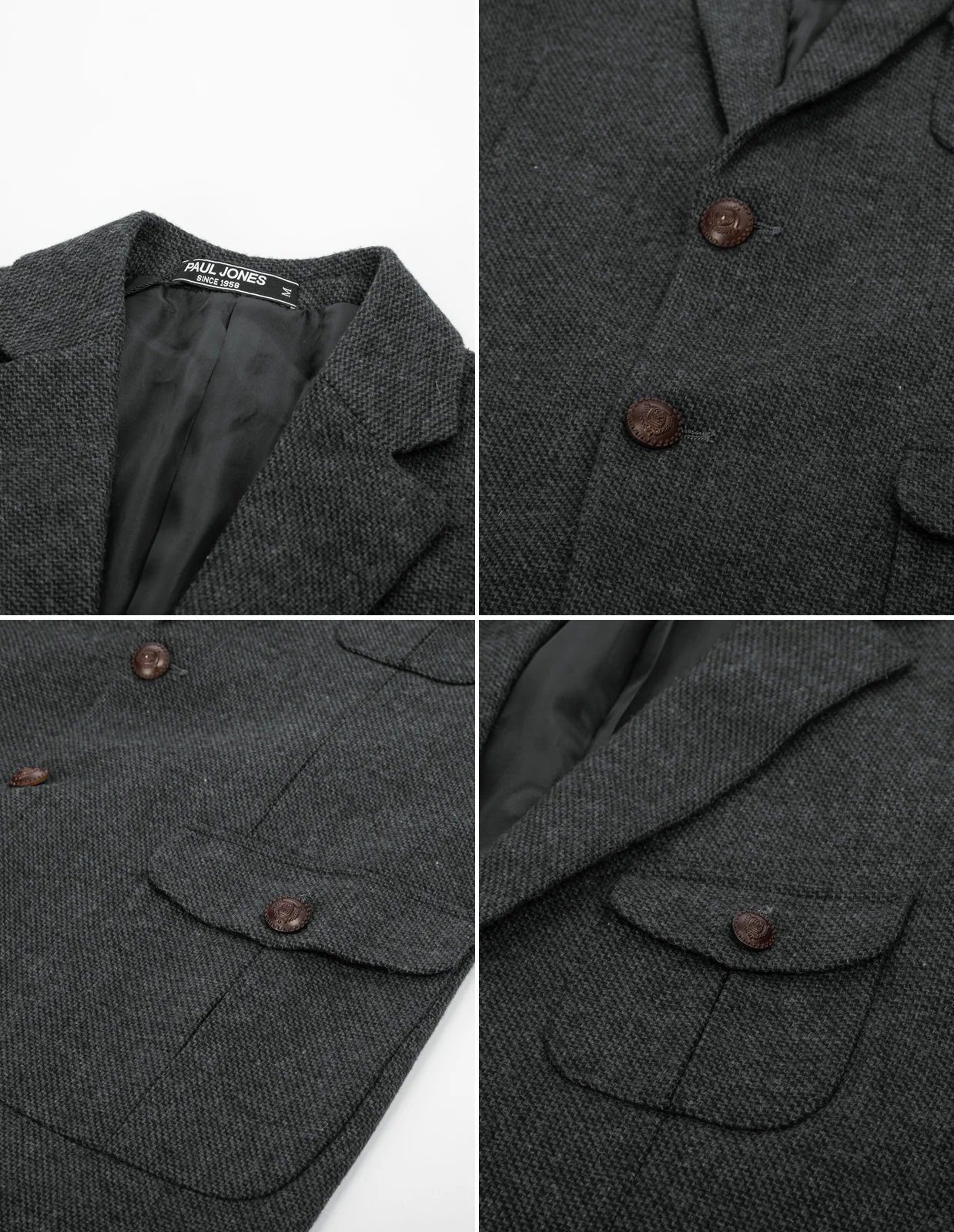Men Herring Bone Textured Blazer Coat Notch Lapel Two Buttons Coat - Image 22