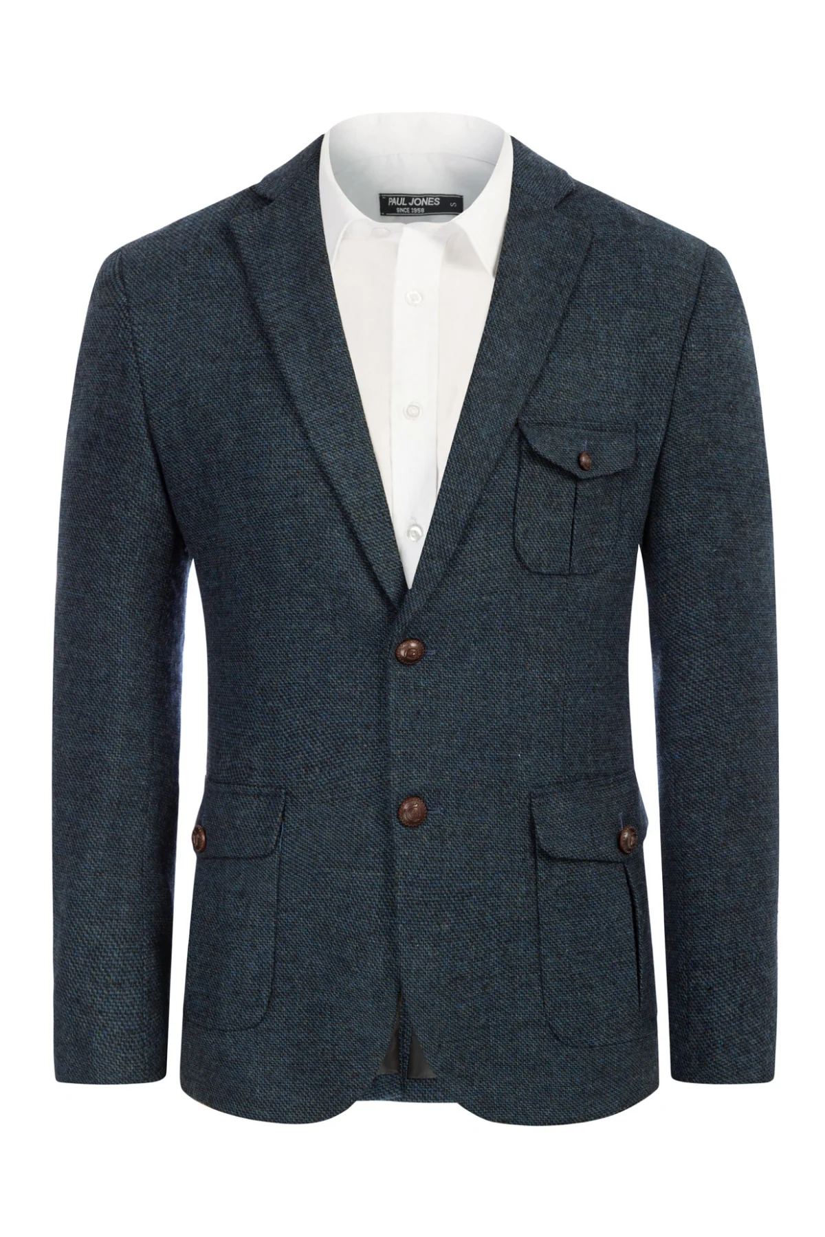 Men Herring Bone Textured Blazer Coat Notch Lapel Two Buttons Coat - Image 23