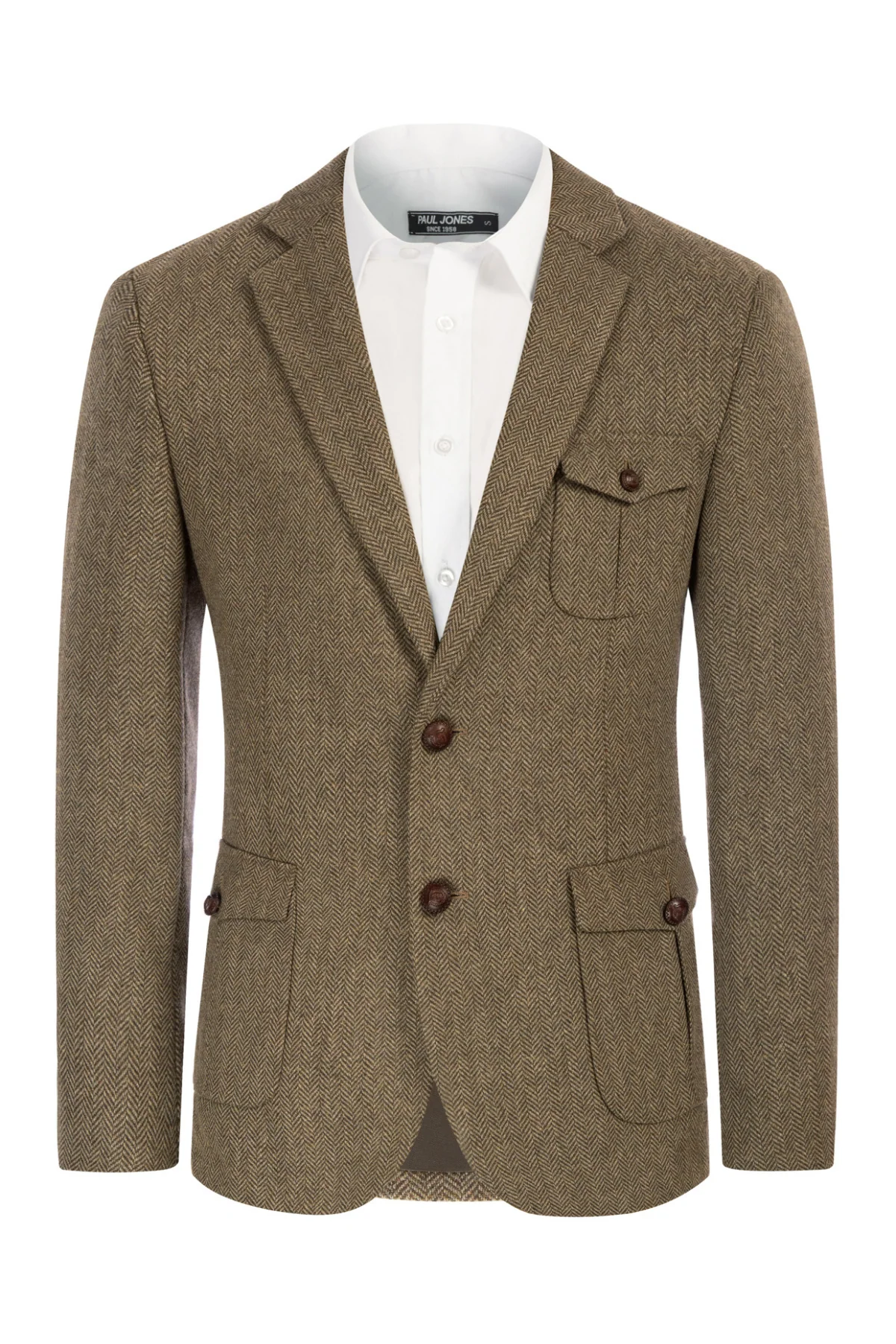 Men Herring Bone Textured Blazer Coat Notch Lapel Two Buttons Coat - Image 3