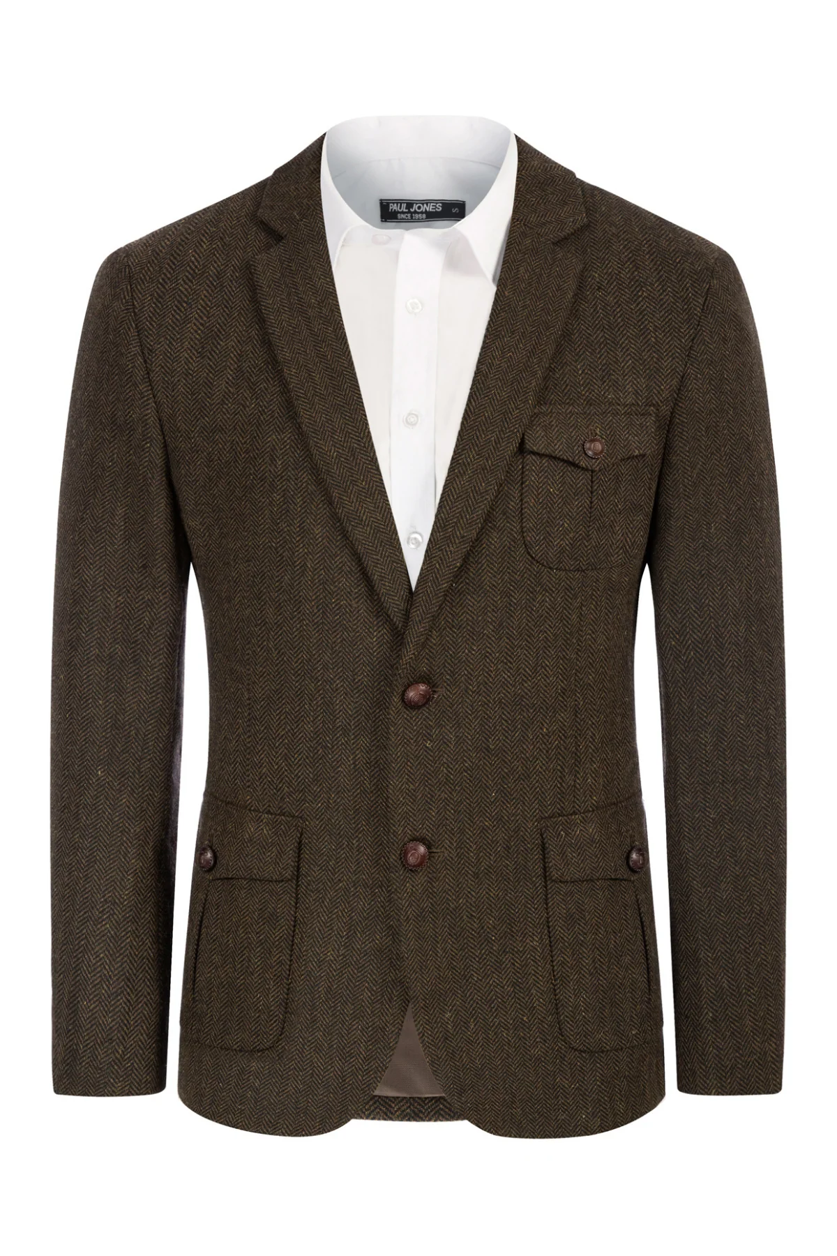 Men Herring Bone Textured Blazer Coat Notch Lapel Two Buttons Coat - Image 8