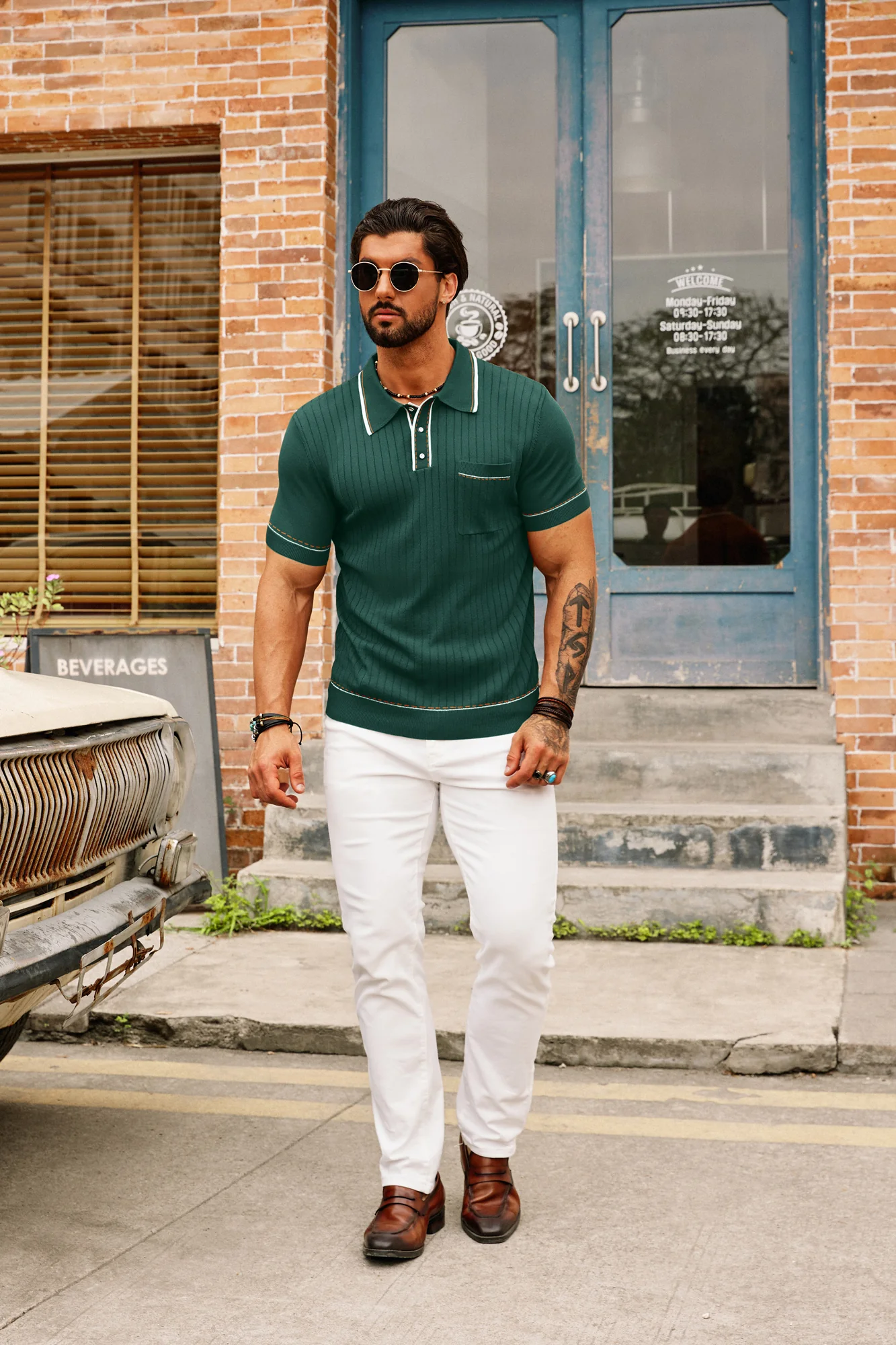 Men's Short Sleeve Knit Button Polo Shirts Casual Pullover Golf Shirt with Pockets - Image 11