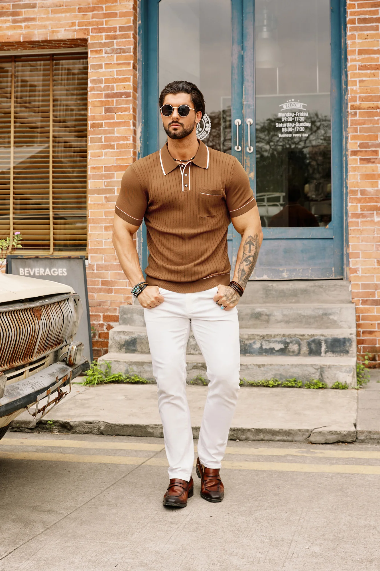 Men's Short Sleeve Knit Button Polo Shirts Casual Pullover Golf Shirt with Pockets - Image 16