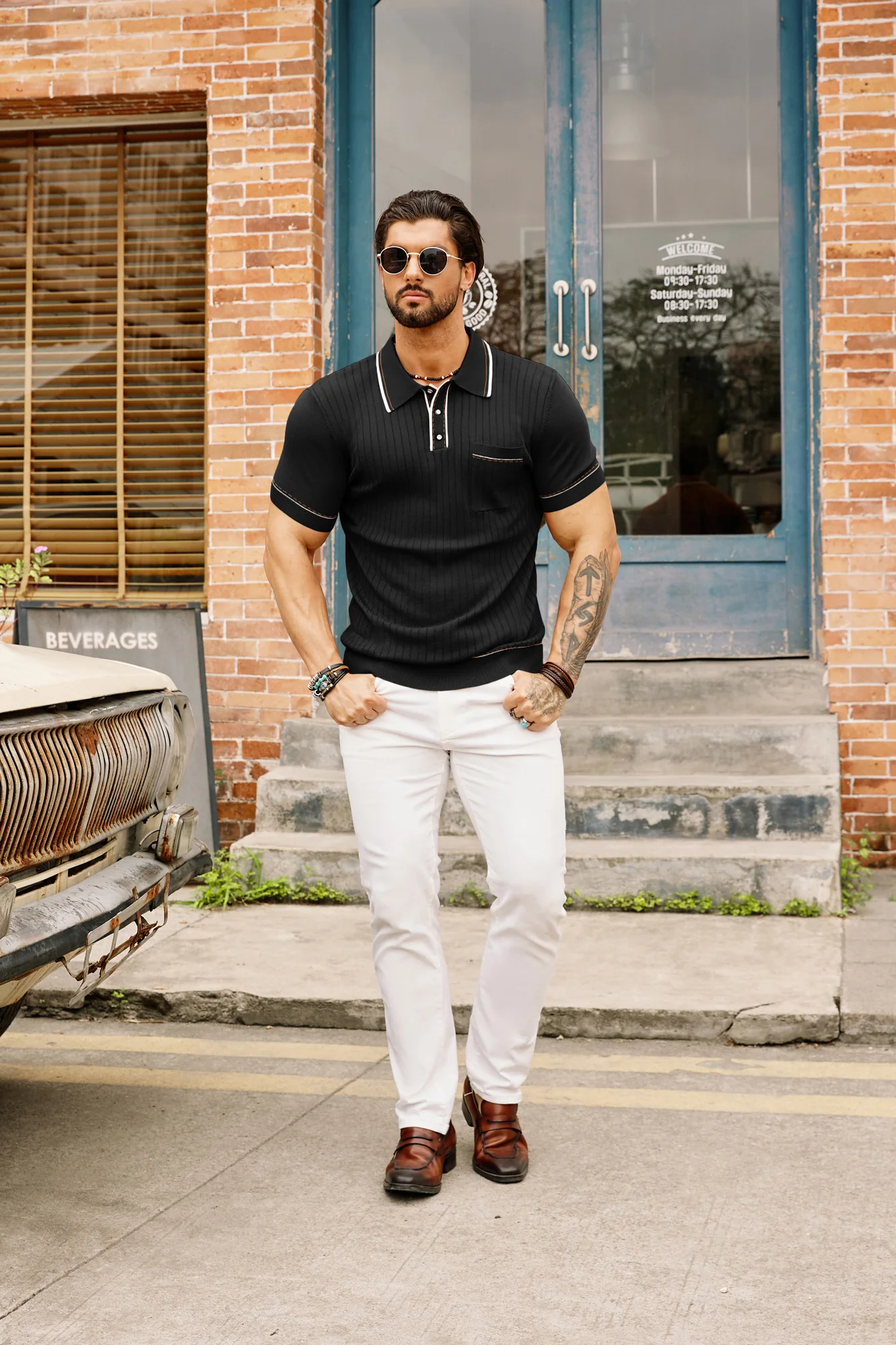 Men's Short Sleeve Knit Button Polo Shirts Casual Pullover Golf Shirt with Pockets - Image 21