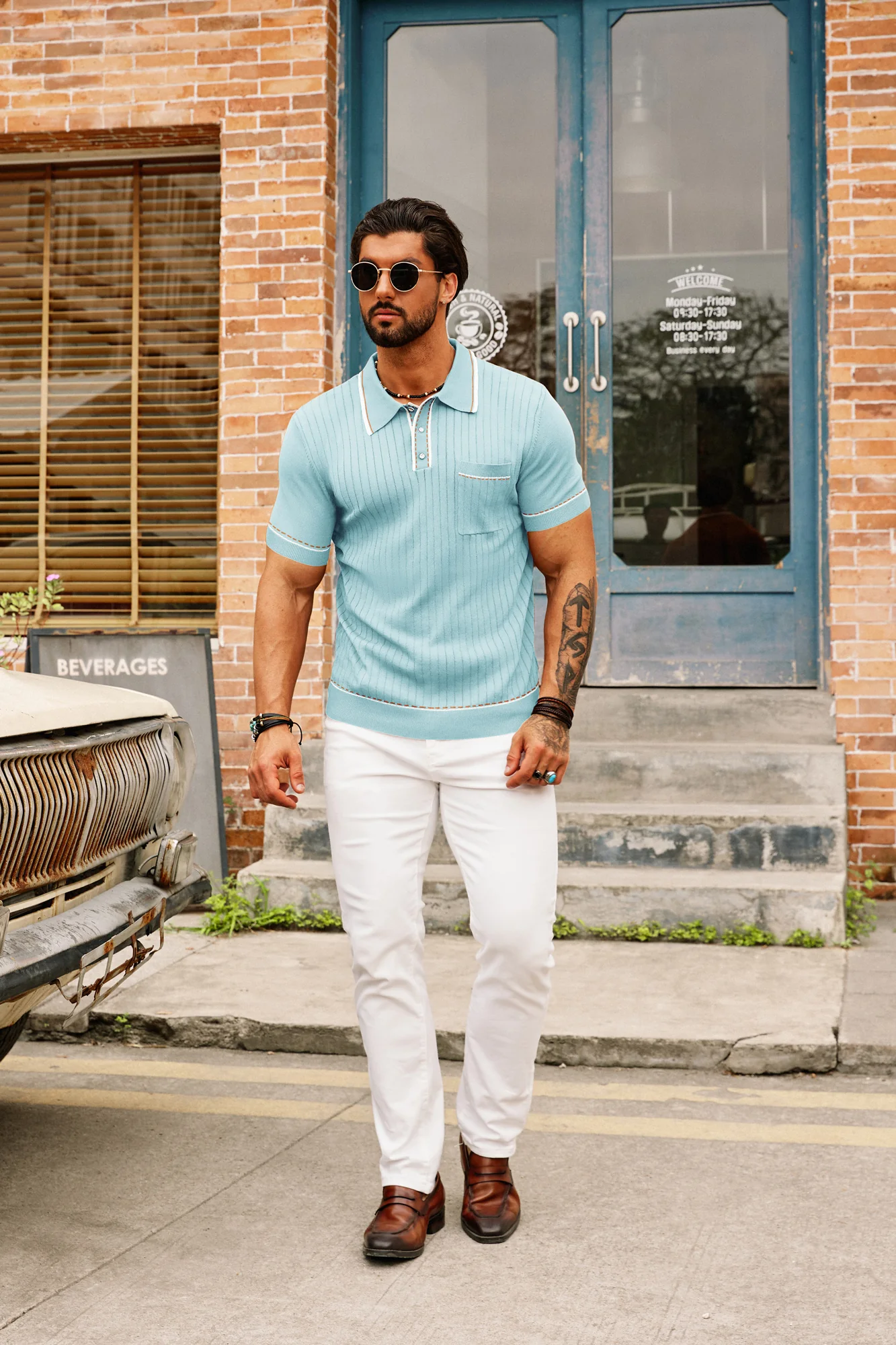 Men's Short Sleeve Knit Button Polo Shirts Casual Pullover Golf Shirt with Pockets - Image 26
