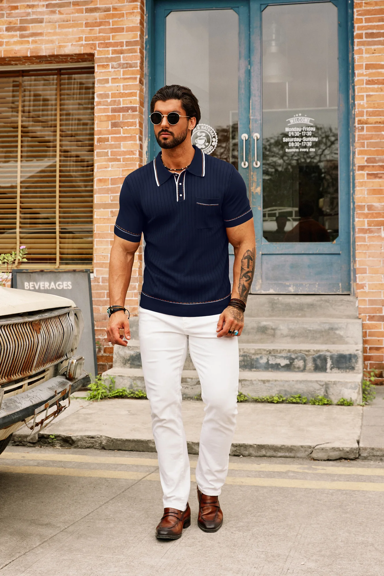 Men's Short Sleeve Knit Button Polo Shirts Casual Pullover Golf Shirt with Pockets - Image 36