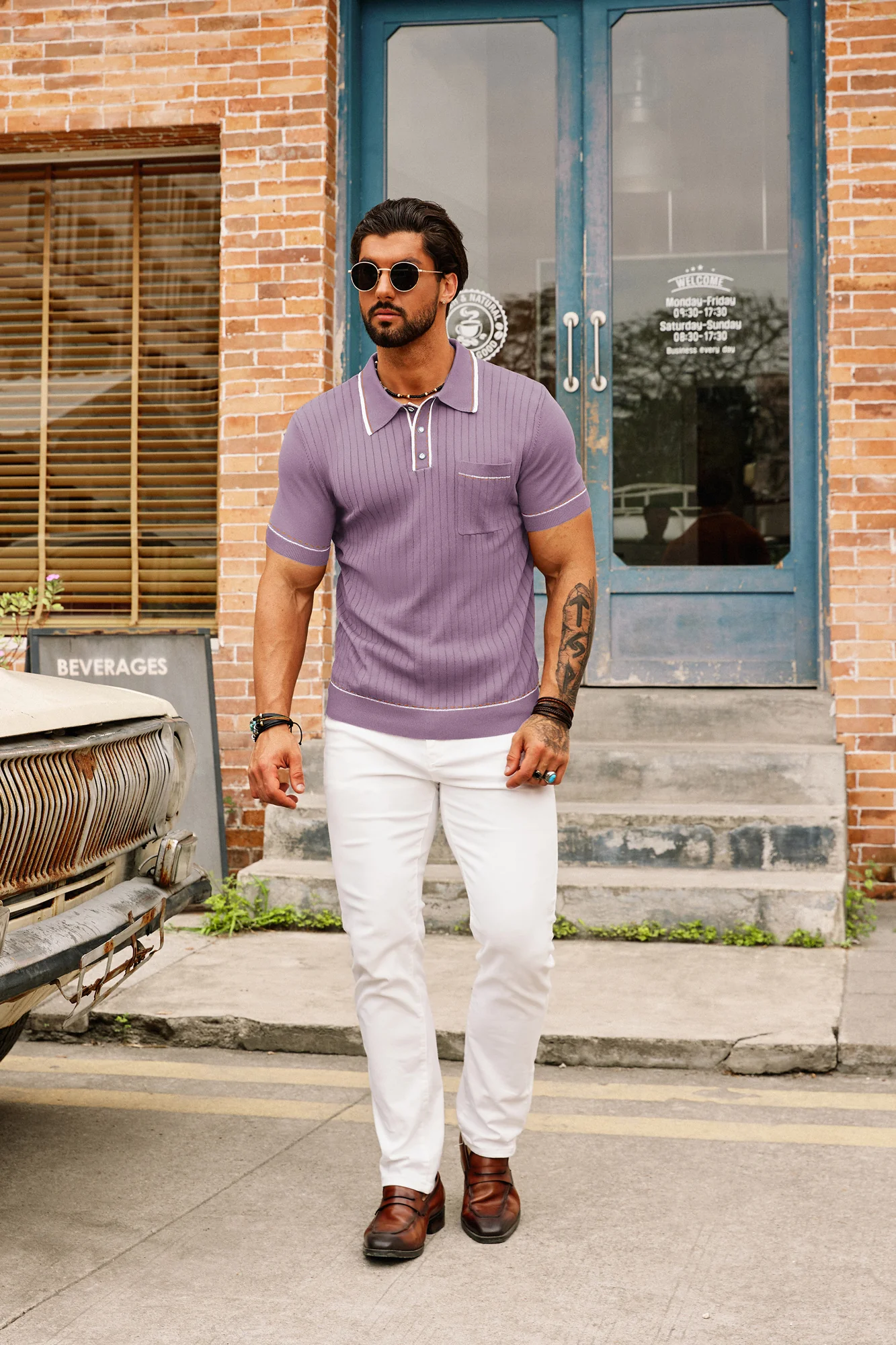 Men's Short Sleeve Knit Button Polo Shirts Casual Pullover Golf Shirt with Pockets - Image 51