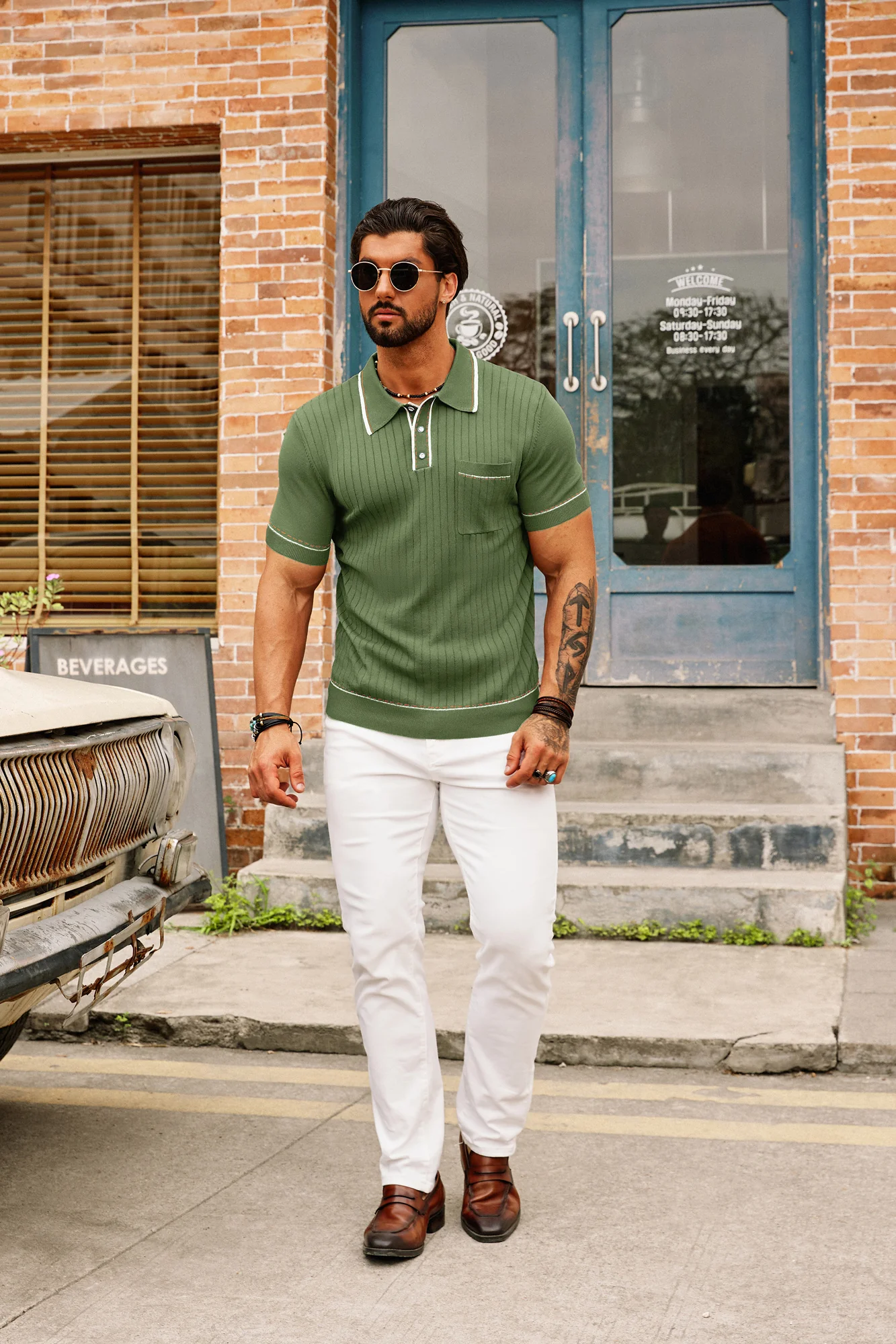 Men's Short Sleeve Knit Button Polo Shirts Casual Pullover Golf Shirt with Pockets - Image 55