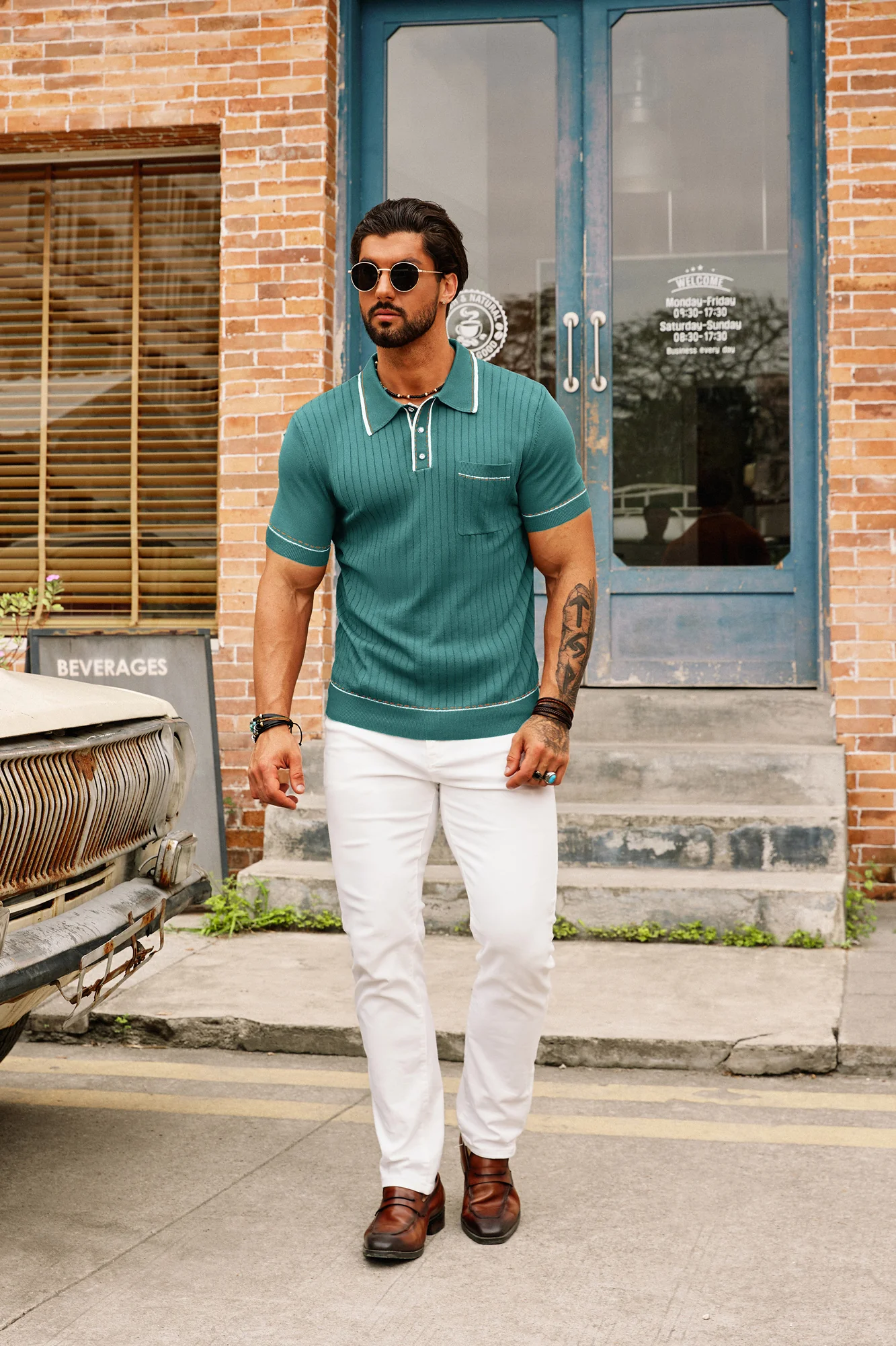 Men's Short Sleeve Knit Button Polo Shirts Casual Pullover Golf Shirt with Pockets - Image 62
