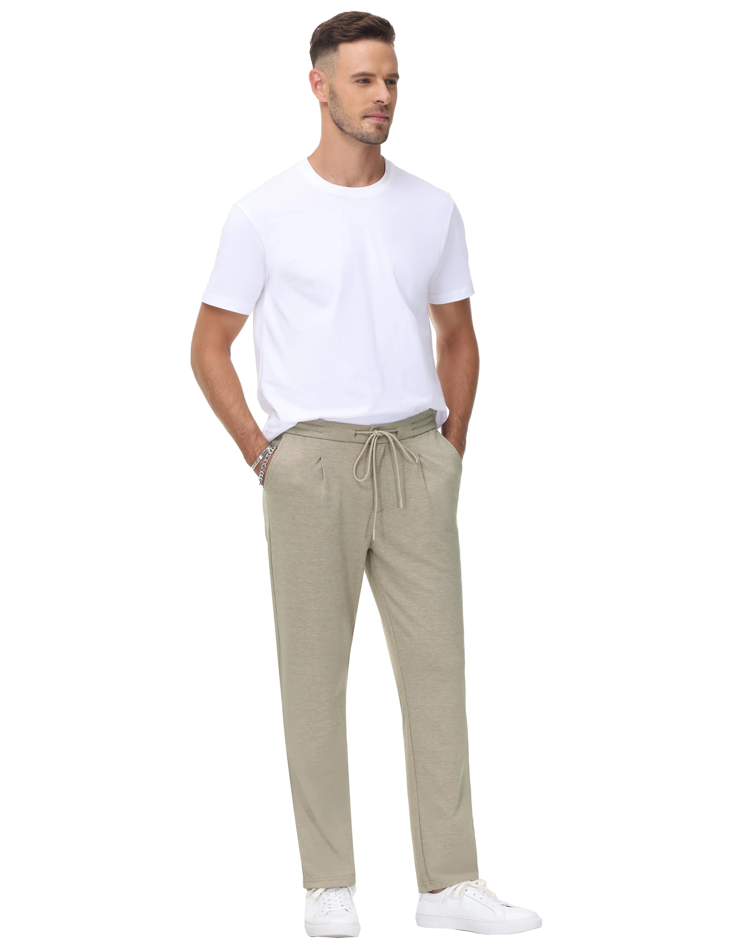 Men Multi-Pocket Pants Casual Comfy Elastic Drawstring Waist Pants - Image 11