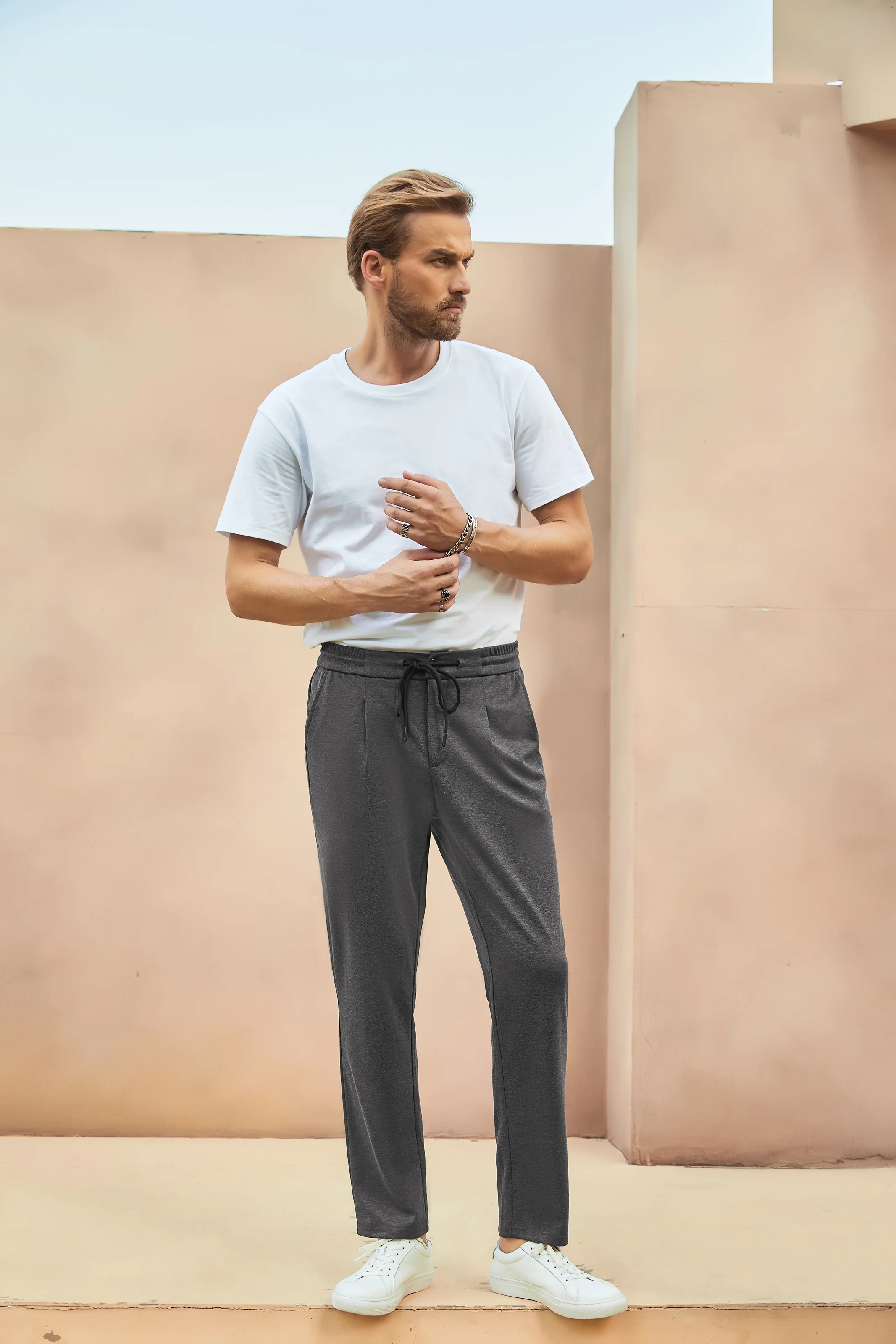 Men Multi-Pocket Pants Casual Comfy Elastic Drawstring Waist Pants - Image 7