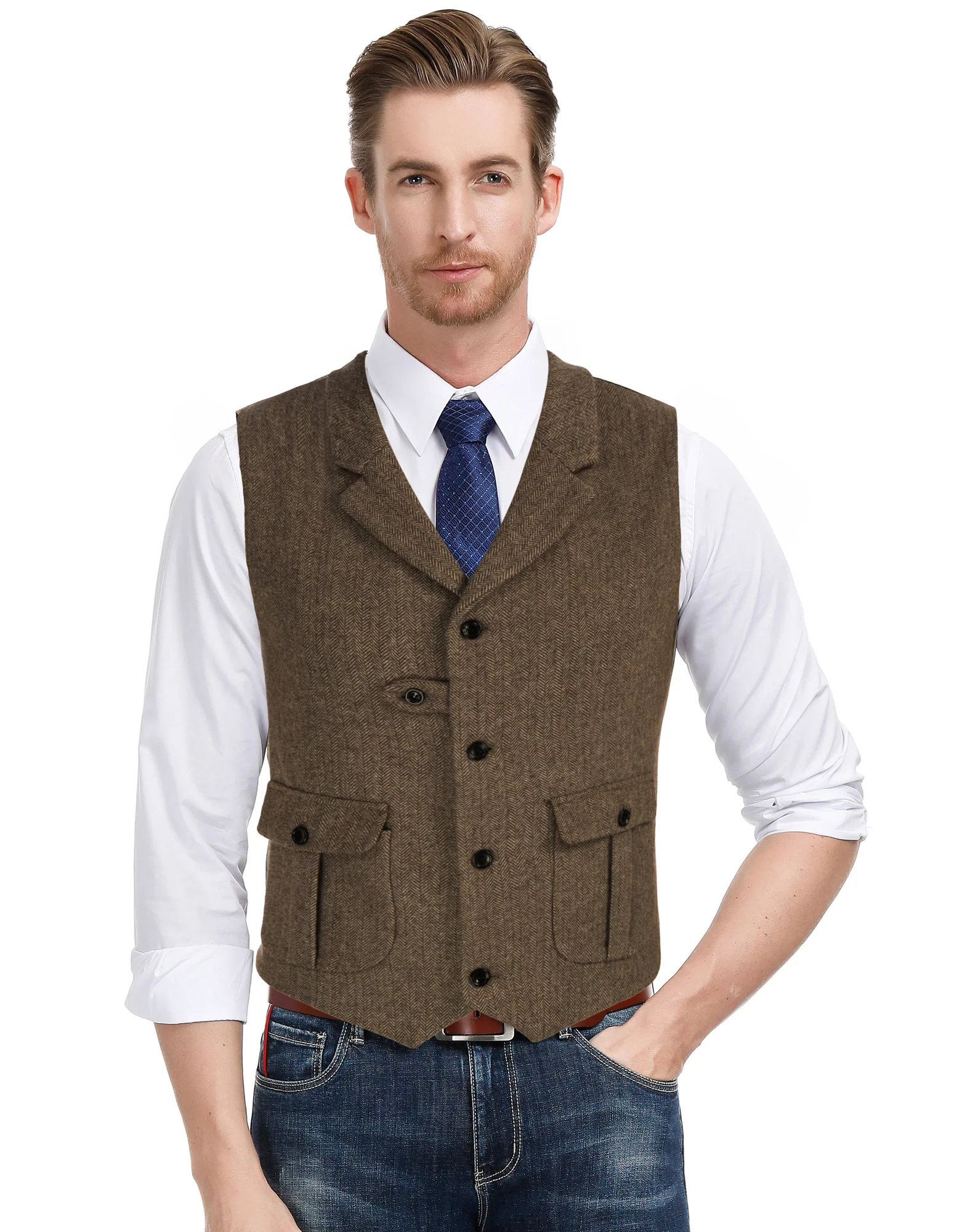 Men Notch Lapel Vest Coat Single Breasted Handkerchief Hem Cut-off Vest - Image 10