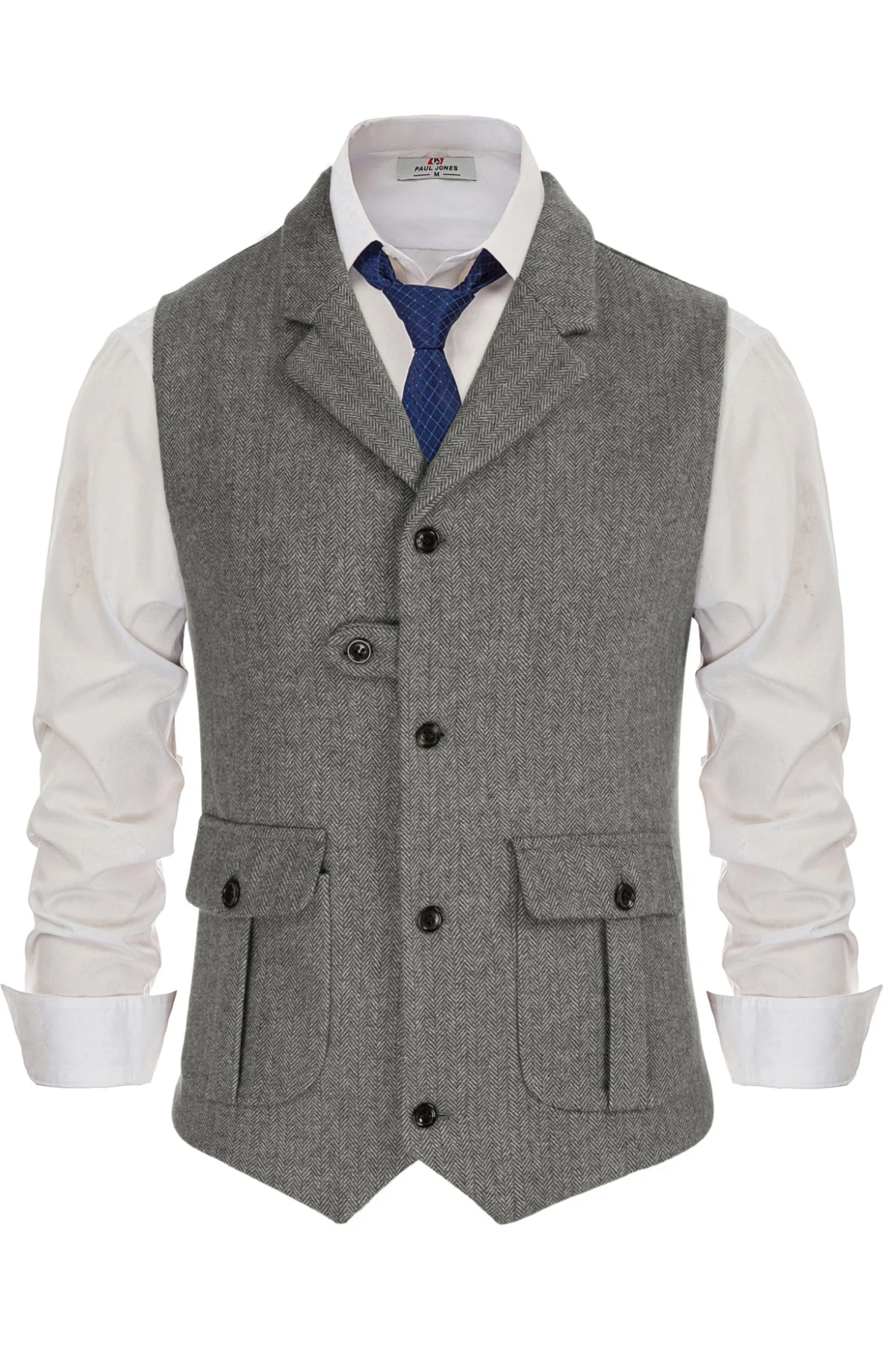 Men Notch Lapel Vest Coat Single Breasted Handkerchief Hem Cut-off Vest - Image 11
