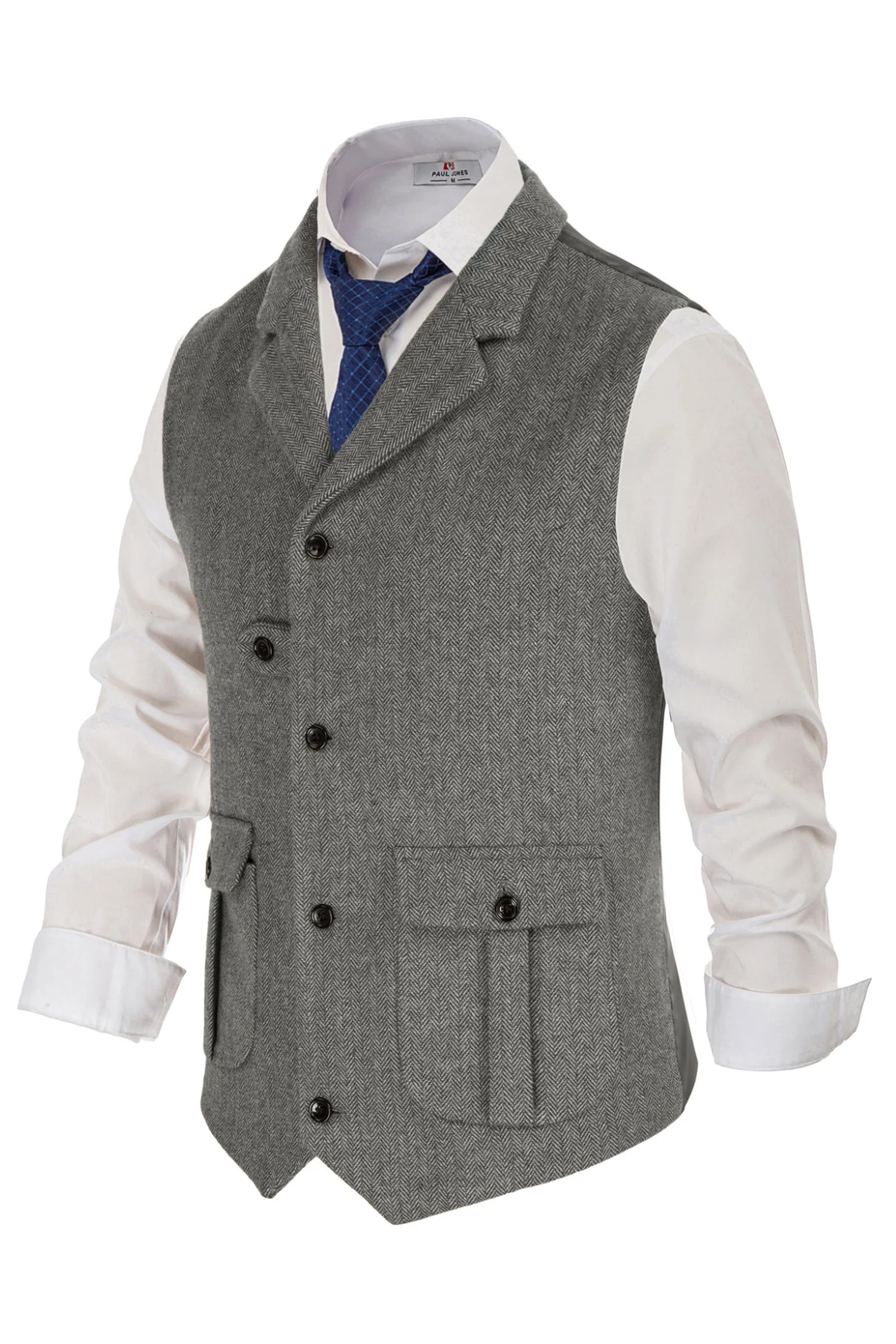 Men Notch Lapel Vest Coat Single Breasted Handkerchief Hem Cut-off Vest - Image 12