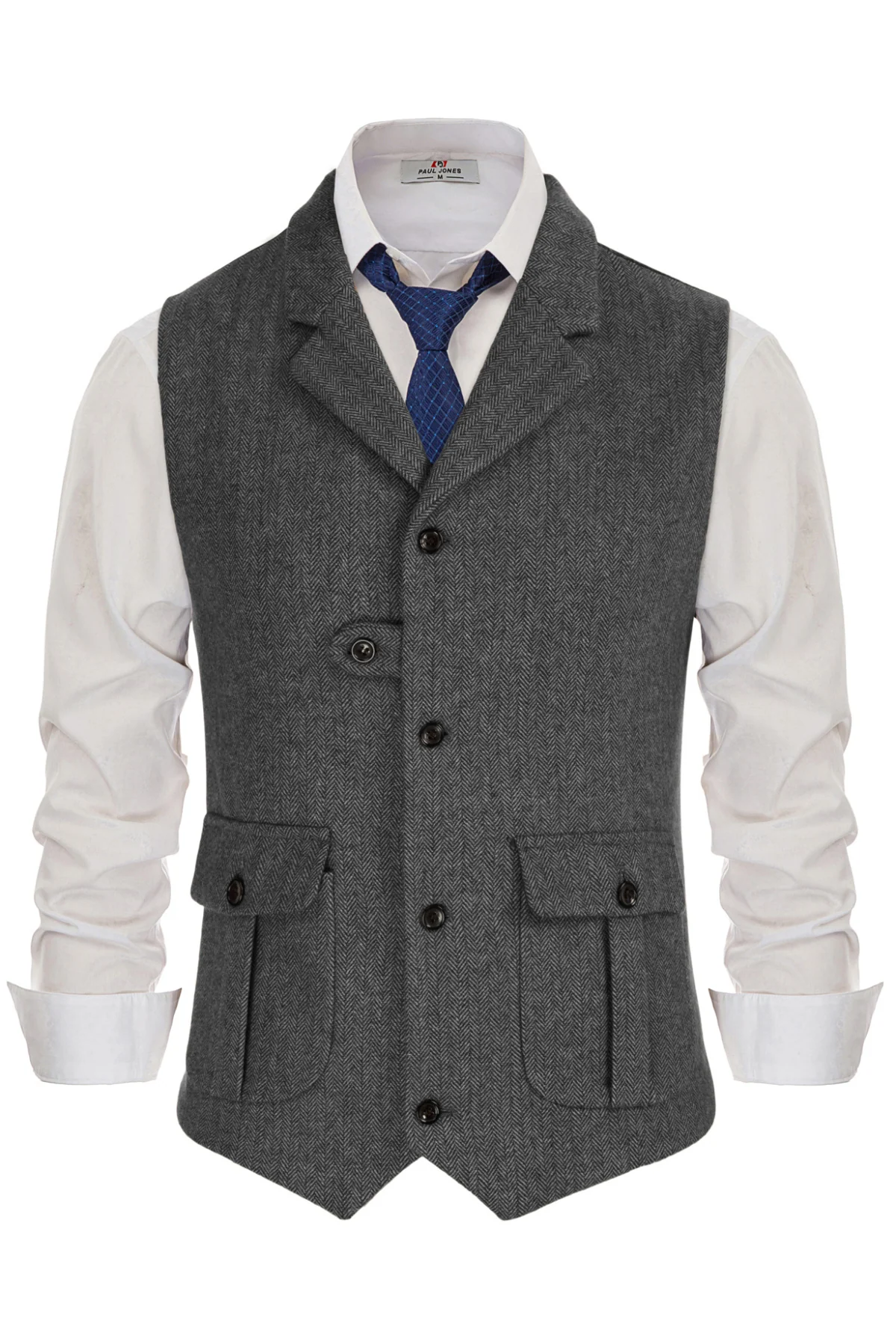 Men Notch Lapel Vest Coat Single Breasted Handkerchief Hem Cut-off Vest - Image 15