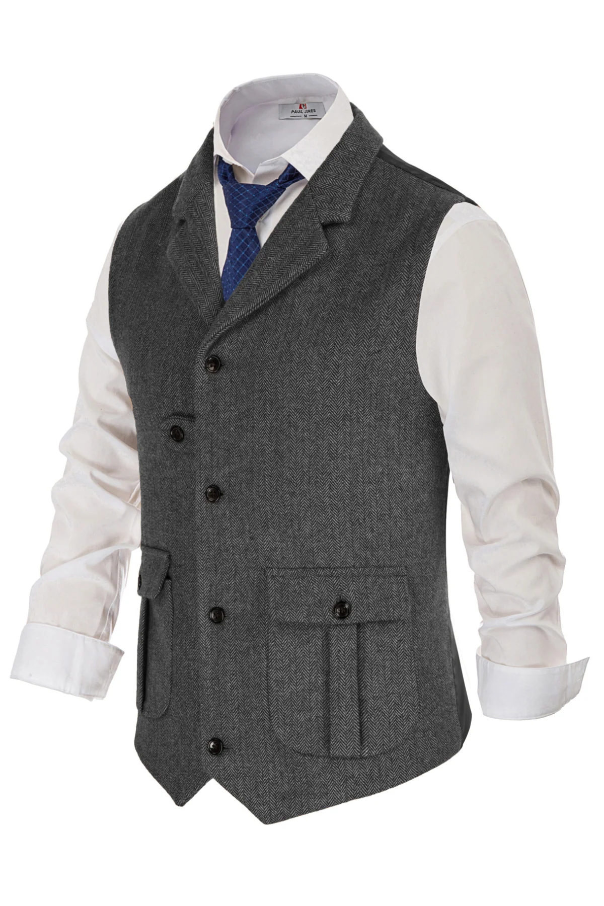 Men Notch Lapel Vest Coat Single Breasted Handkerchief Hem Cut-off Vest - Image 16