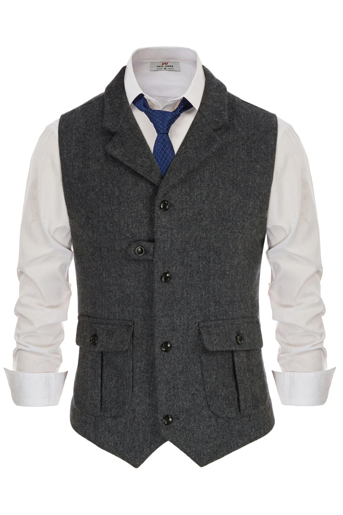 Men Notch Lapel Vest Coat Single Breasted Handkerchief Hem Cut-off Vest - Image 19