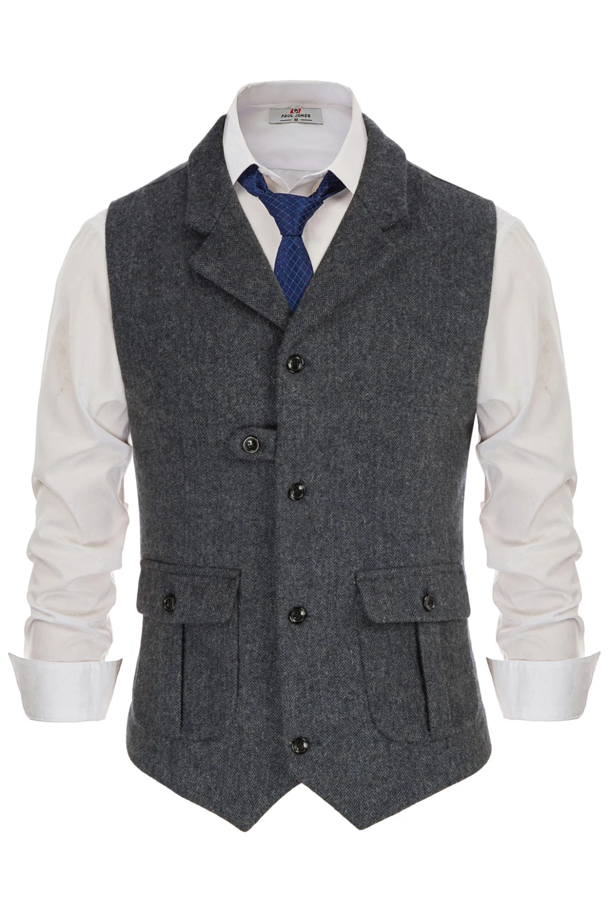 Men Notch Lapel Vest Coat Single Breasted Handkerchief Hem Cut-off Vest - Image 23
