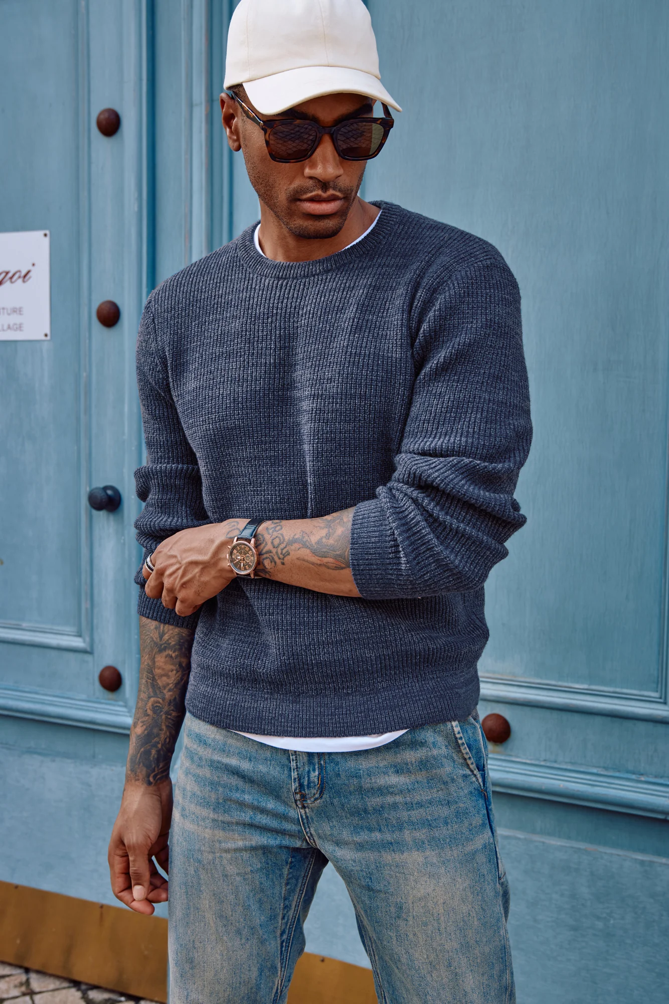 Men's Crewneck Sweater Long Sleeve Vintage Knitted Pullover - Image 7