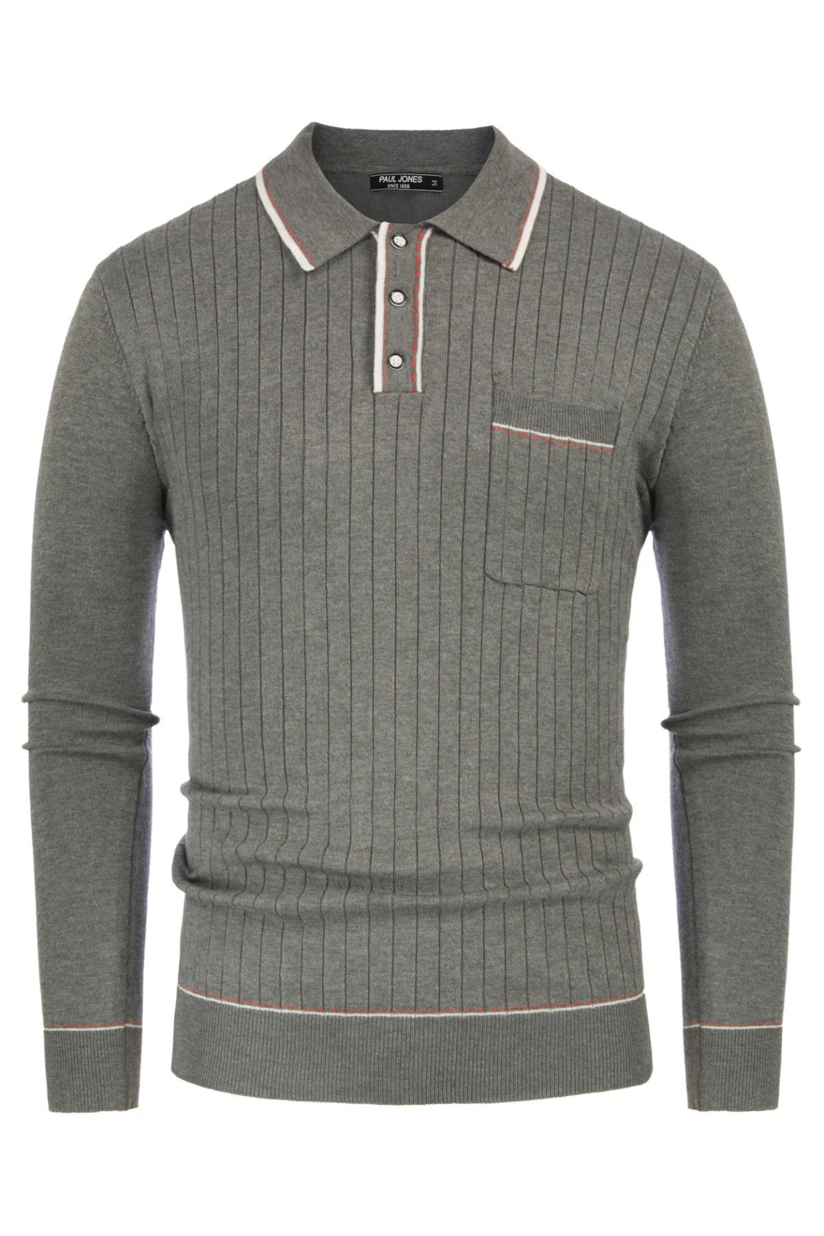 Men Ribbed Sweater Long Sleeve Lapel Collar Button-up Neck Pullover Knitwear Shirts - Image 11
