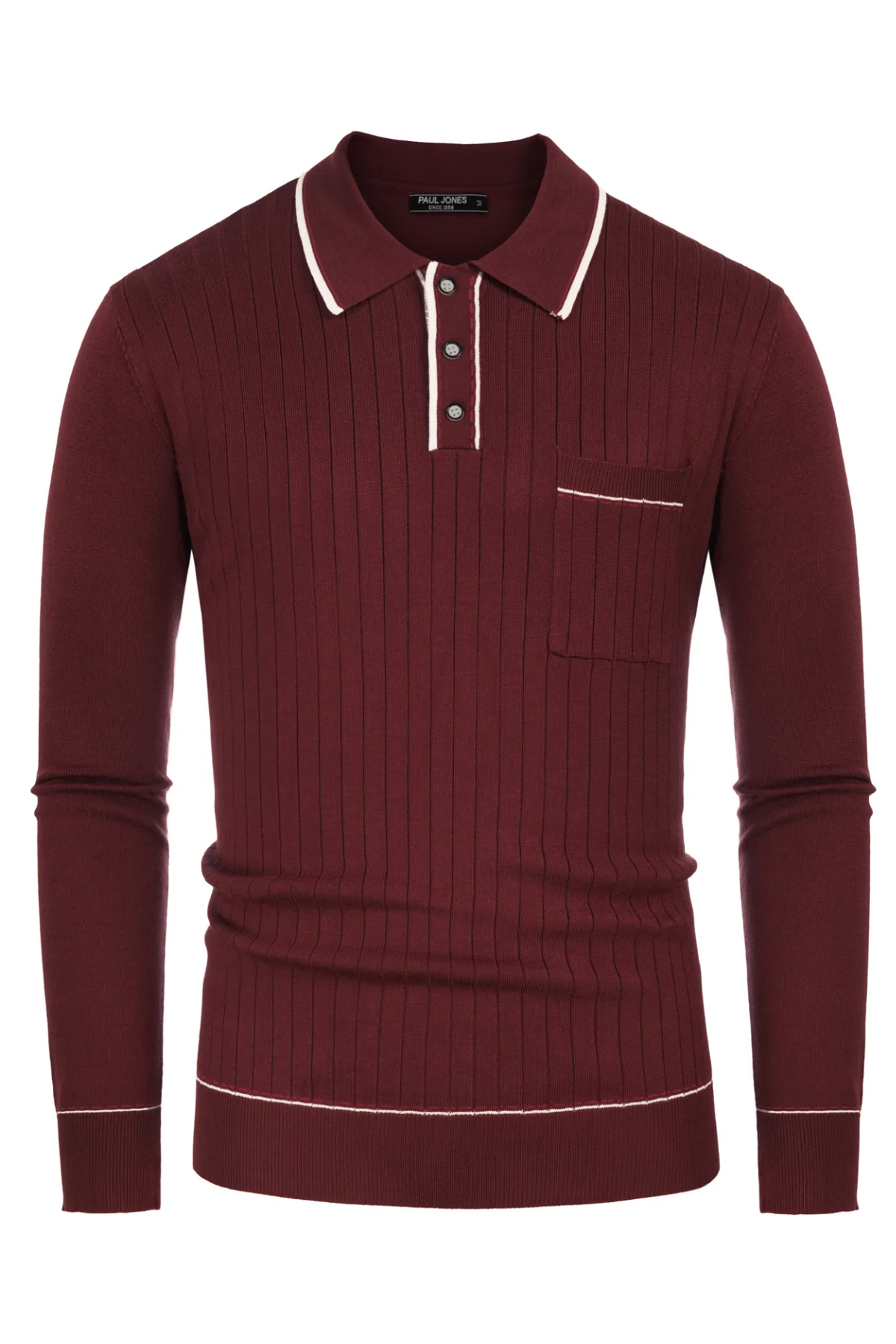 Men Ribbed Sweater Long Sleeve Lapel Collar Button-up Neck Pullover Knitwear Shirts - Image 18