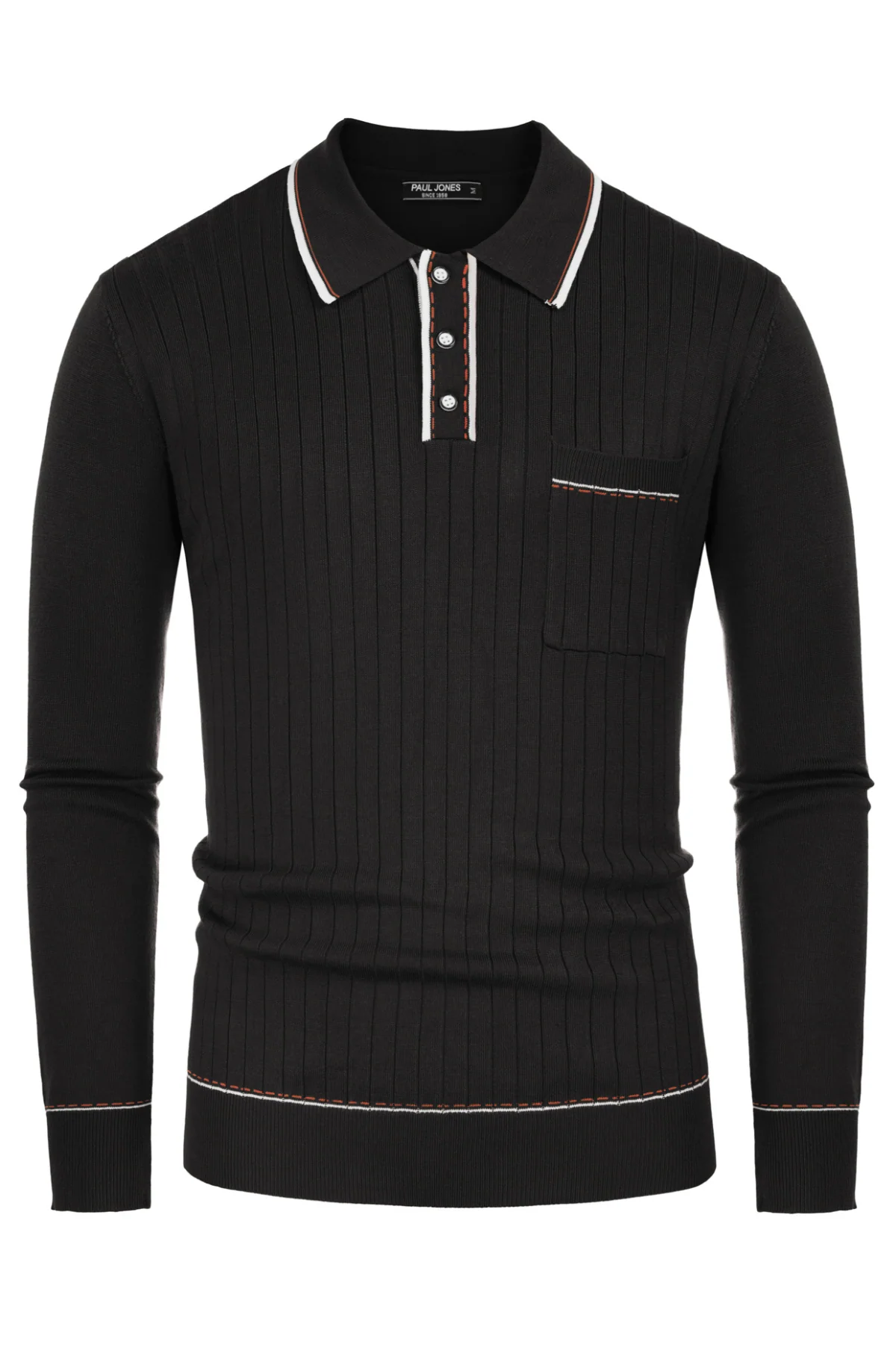 Men Ribbed Sweater Long Sleeve Lapel Collar Button-up Neck Pullover Knitwear Shirts - Image 22