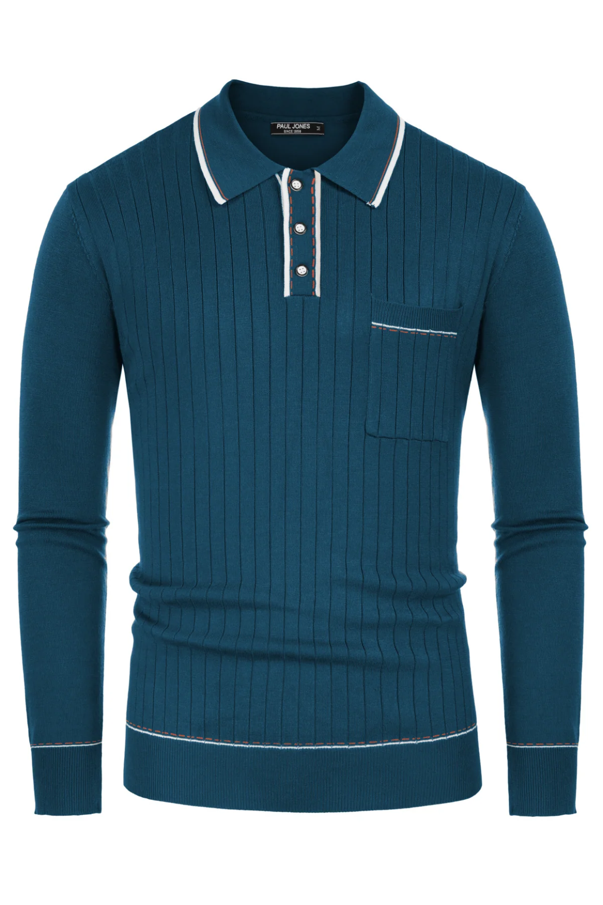 Men Ribbed Sweater Long Sleeve Lapel Collar Button-up Neck Pullover Knitwear Shirts - Image 24