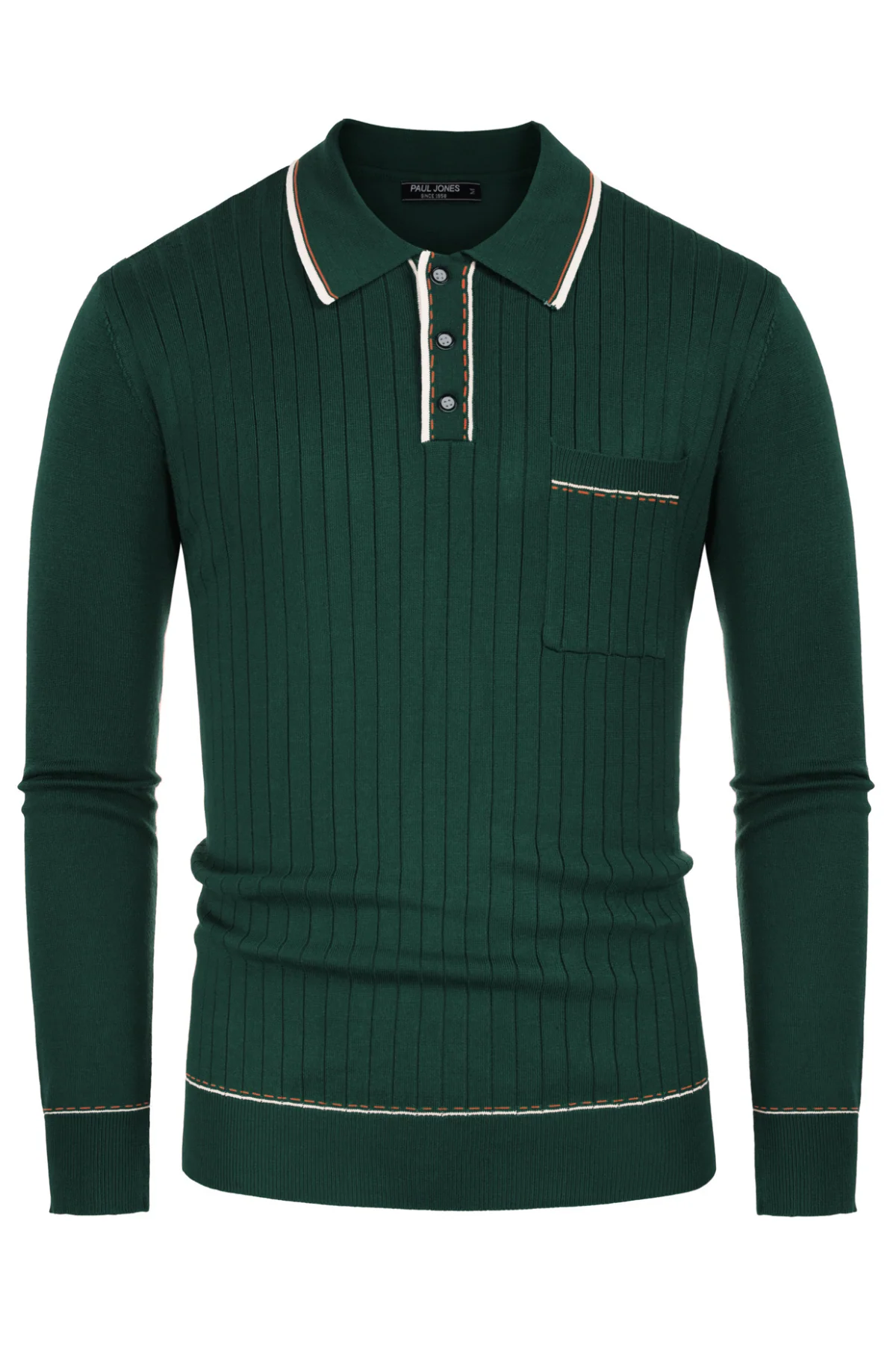 Men Ribbed Sweater Long Sleeve Lapel Collar Button-up Neck Pullover Knitwear Shirts - Image 5