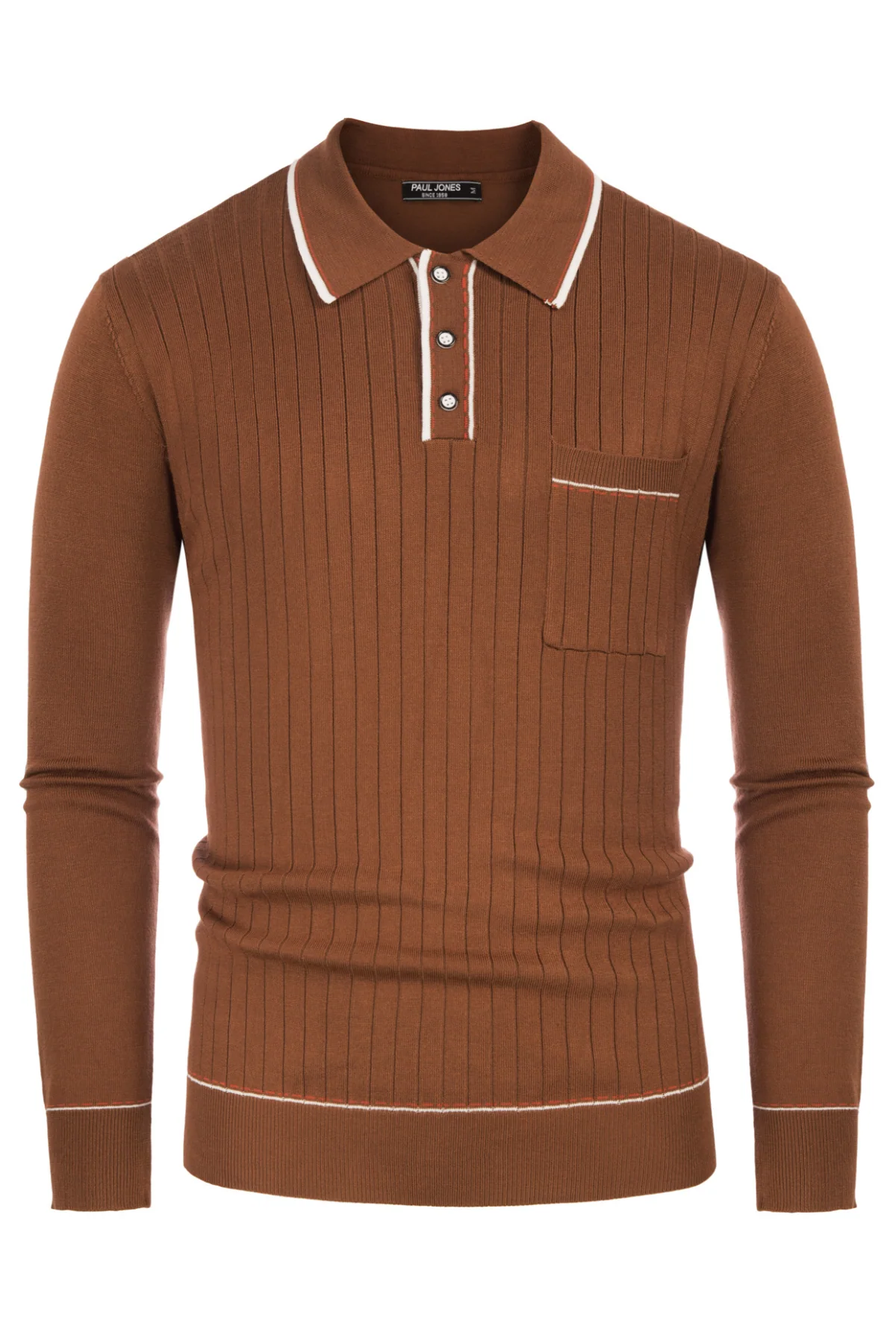 Men Ribbed Sweater Long Sleeve Lapel Collar Button-up Neck Pullover Knitwear Shirts - Image 7