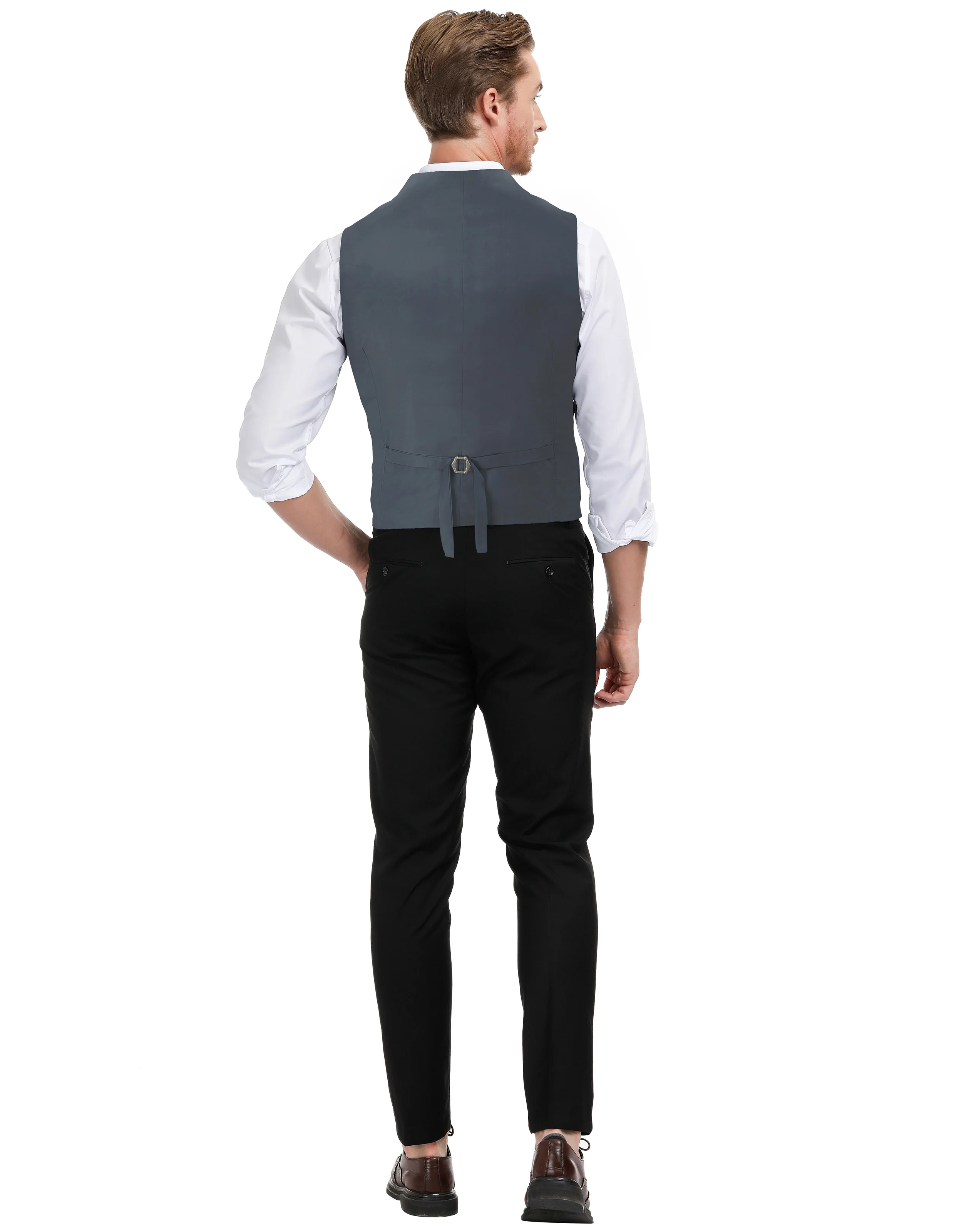 Men’s Slim Fit V-Neck Single Breasted Handkerchief Hem Waistcoat Vest Coat - Image 40