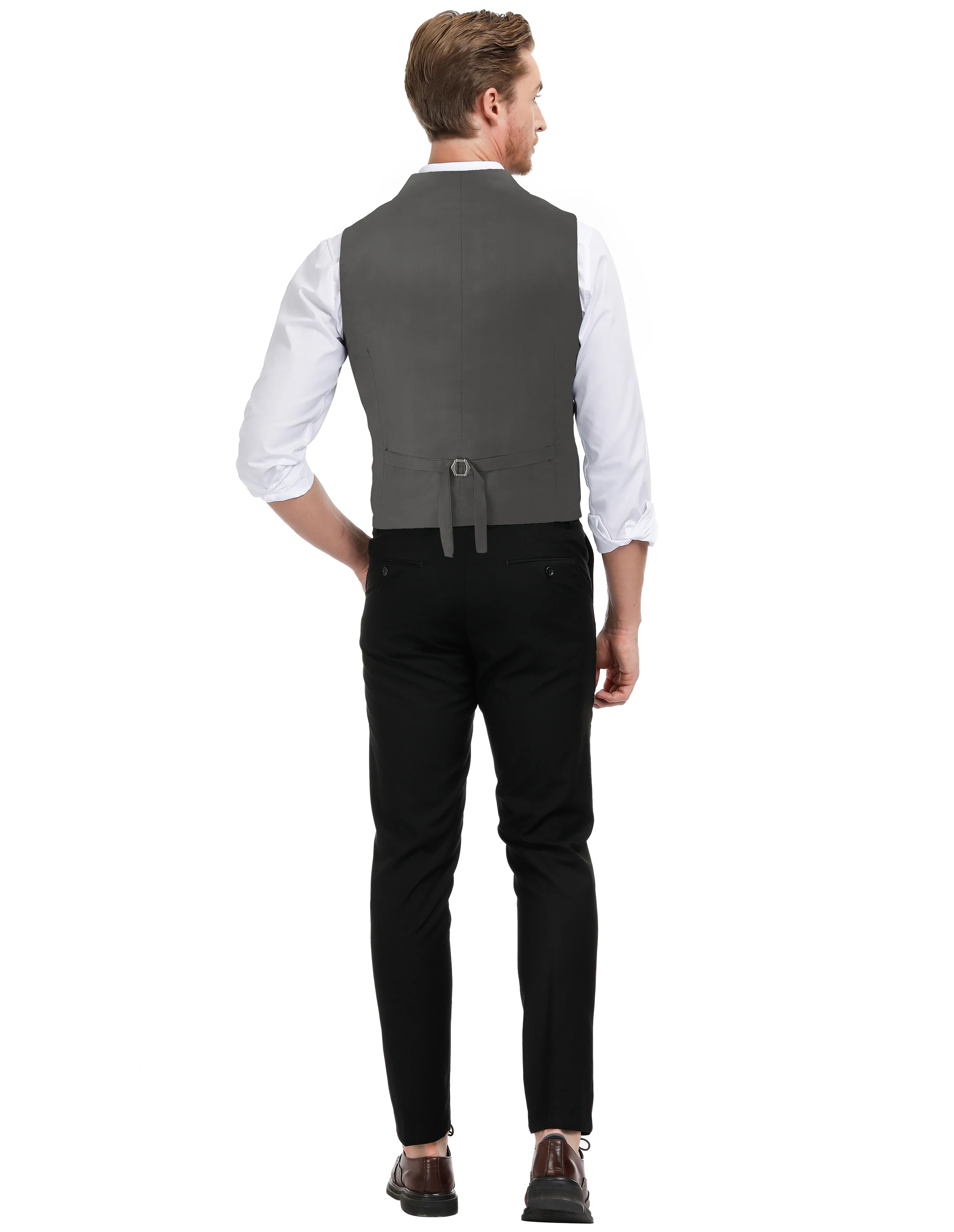 Men’s Slim Fit V-Neck Single Breasted Handkerchief Hem Waistcoat Vest Coat - Image 45