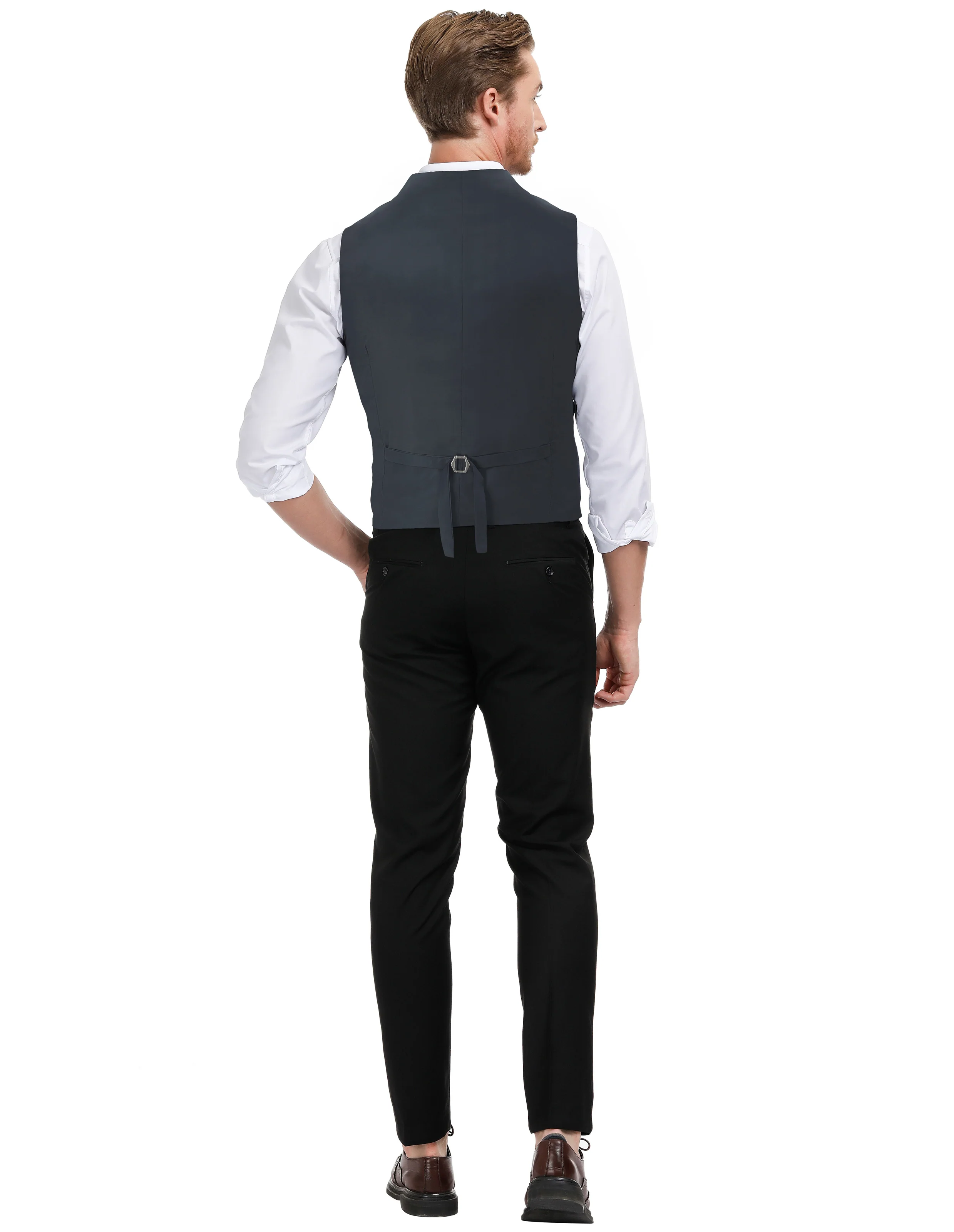 Men’s Slim Fit V-Neck Single Breasted Handkerchief Hem Waistcoat Vest Coat - Image 59